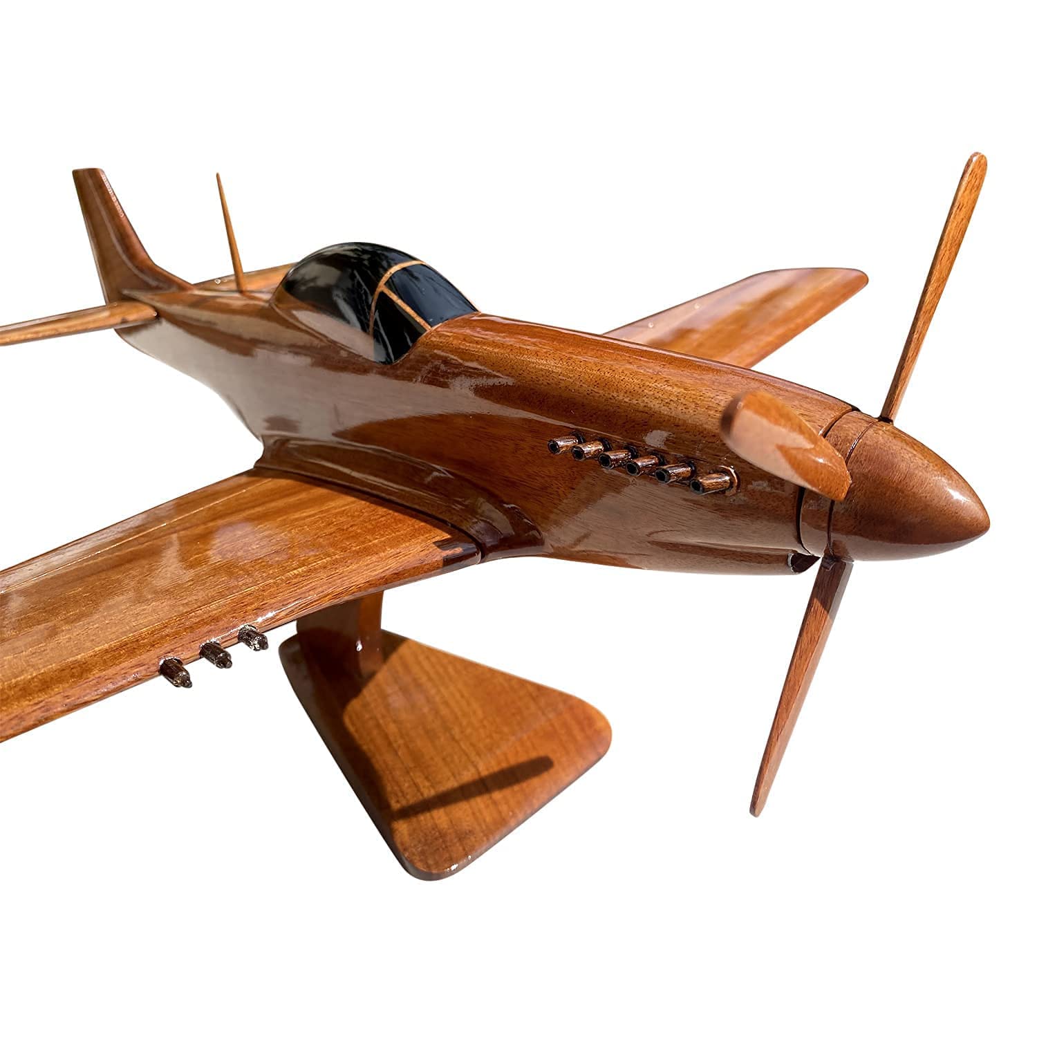 P51 Mustang Mahogany Wooden Desktop Airplane Model - Collectible WWII Fighter Plane Replica for Office Decor, Aviation Enthusiast Gift & Home Display