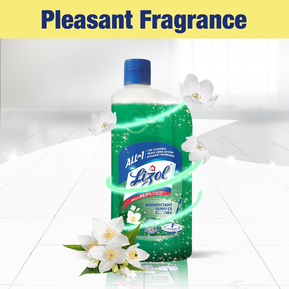 Lizol Disinfectant Surface & Floor Cleaner Liquid, Jasmine Scent - 1 Liter | Kitchen Cleaner Spray - 450ml | Kills 99.9% Germs | Ideal for Home, Office & Commercial Use