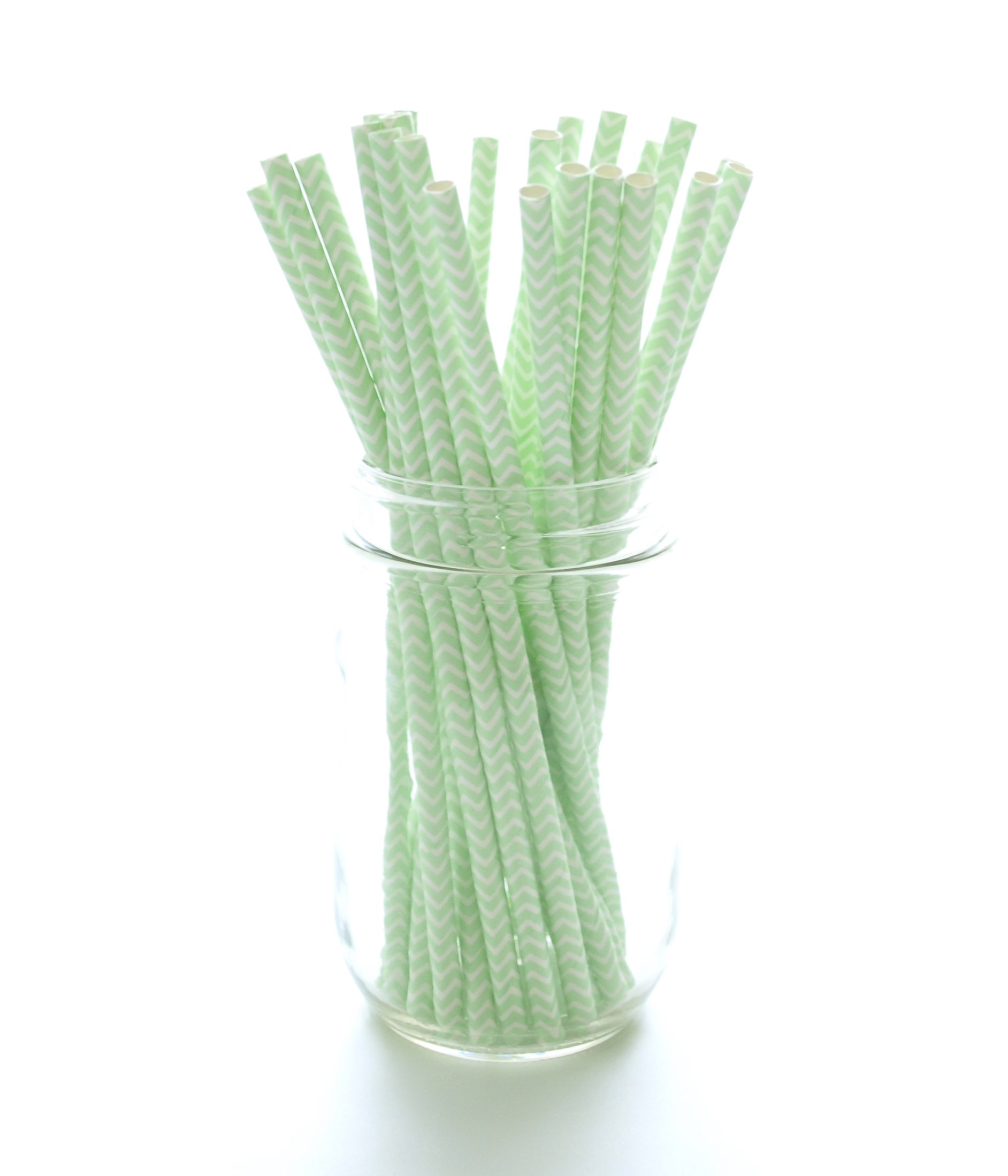 Eco-Friendly Mint Green Paper Straws - 50 Pack Biodegradable Striped & Chevron Drinking Straws for Birthday Parties, Baby Showers, Weddings & Candy Buffets - Perfect for Summer Drinks, Lemonade Stands & Bridal Shower Decorations