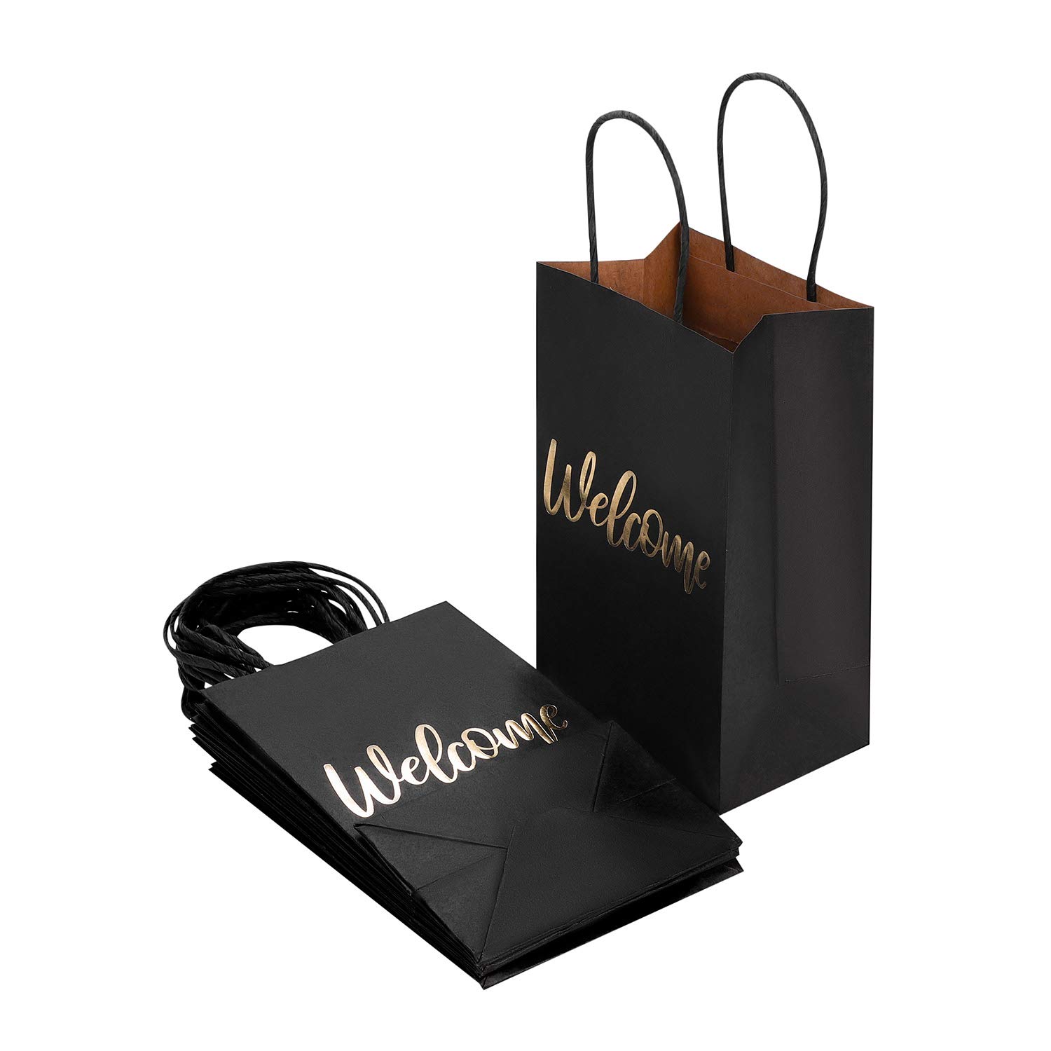 Eco-Friendly Black Paper Gift Bags - 10 Pack Small Party Favor Bags for Candy, Cookies & Sweet Treats | Recycled Shopping Bags for Retail Merchandise, Takeaway Packaging & Gift Wrapping | Perfect for Birthday Parties, Weddings & Corporate Events