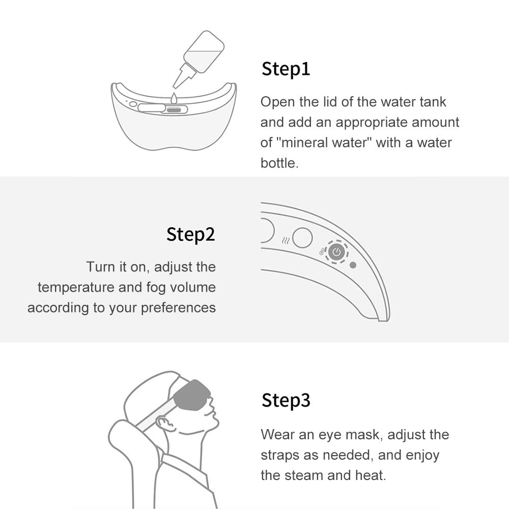 Rechargeable 1000mAh Eye Steamer for Dry Eyes Relief - Bluetooth Music Steam Eye Mask with Portable Eye Sprayer - Reduce Eye Strain, Dark Circles & Puffy Eyes - Improve Sleep & Relaxation - Grey - Perfect for Office, Travel & Home Use