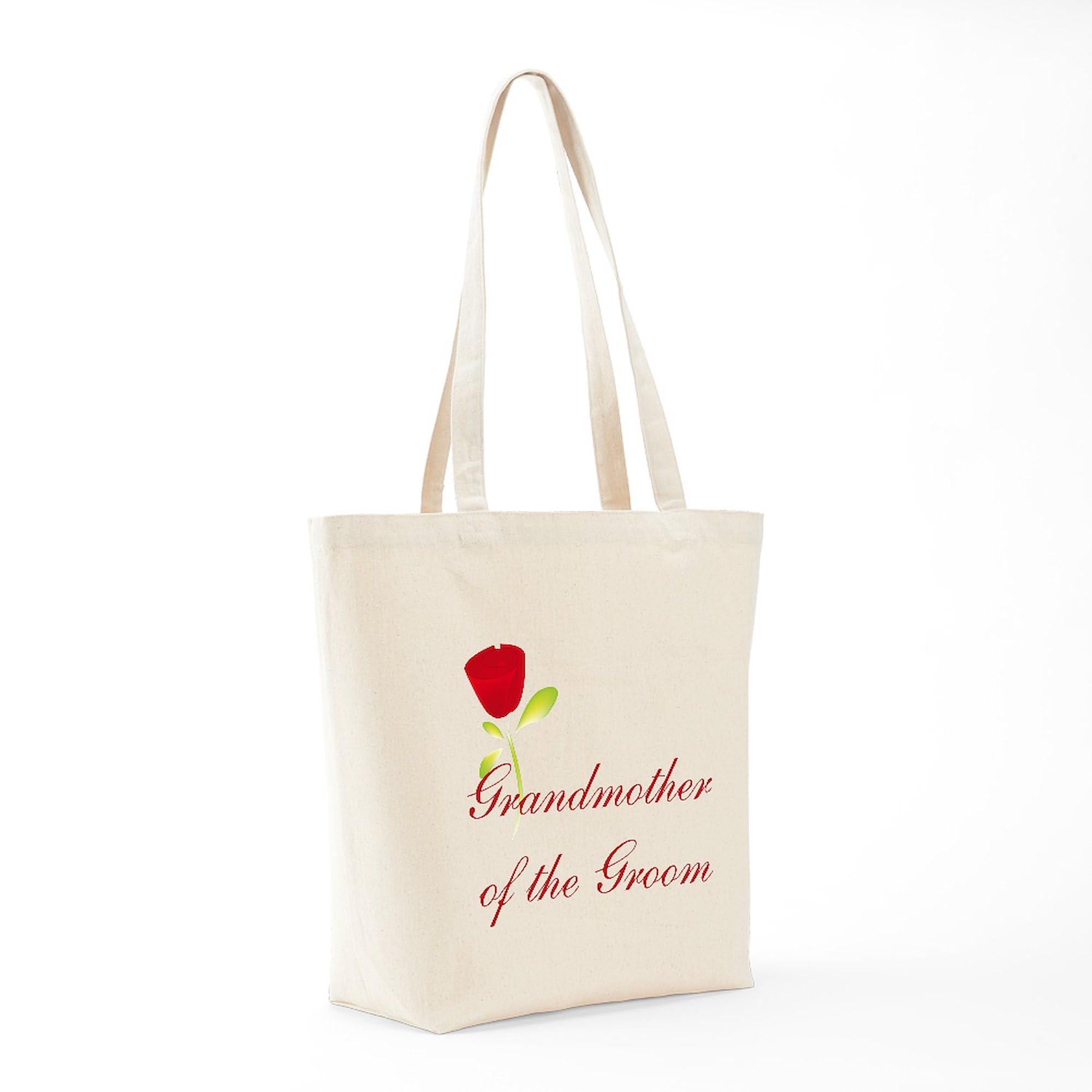 Red Groom's Grandmother Tote Bag - Natural Canvas Reusable Shopping Bag for Weddings, Bridal Showers & Special Occasions | Eco-Friendly Grocery & Beach Tote