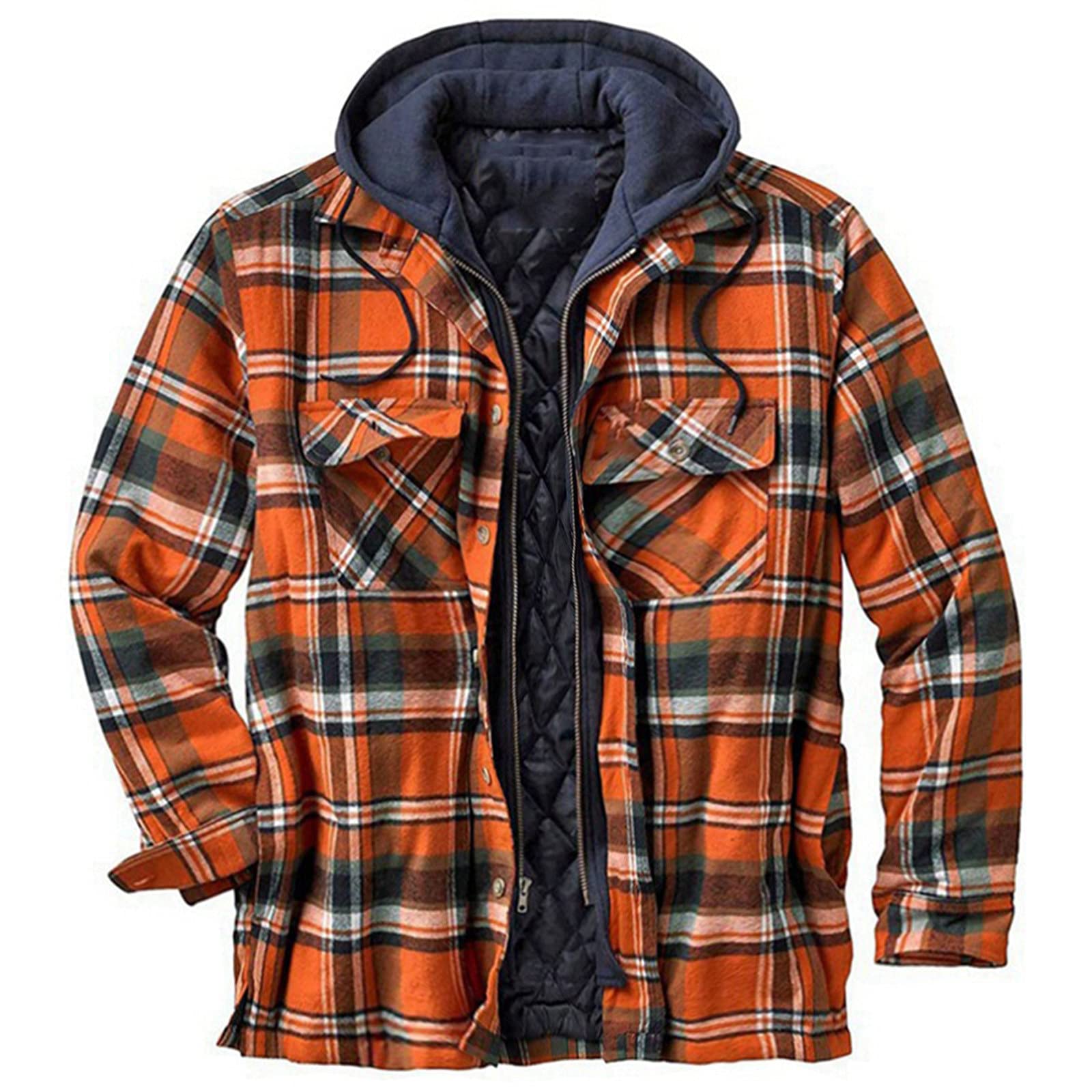Men's Thickened Plaid Lapel Hooded Padded Jacket - Winter Warm Loose Fit Shirt Top for Outdoor Activities & Casual Wear