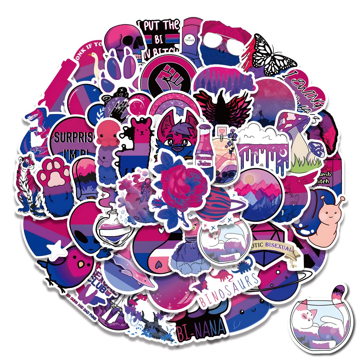 60PCS Bisexual Pride Stickers - Waterproof Vinyl LGBTQ+ Stickers for Laptop, Bumper, Skateboard - Gay Pride Decorations & Gifts for Teens and Adults - Perfect for Pride Month, Parties, and Personal Expression