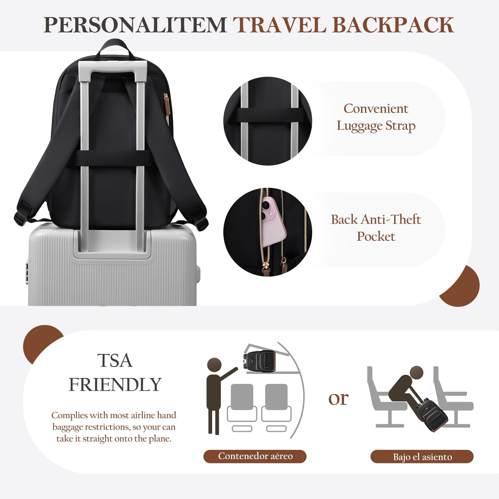TENSTAR Women's Laptop Backpack for 16 Inch Notebook - Large Capacity Travel Backpack, Stylish Casual Daypack for Work, School & Commuting - Black