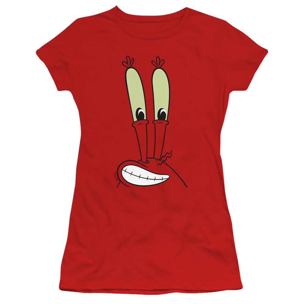 Popfunk Classic Spongebob Mr. Krabs Smile Face Juniors' Sheer Fitted T-Shirt | Cartoon Character Tee for Kids & Teens | Perfect for Birthday Gifts, Cosplay & Casual Wear