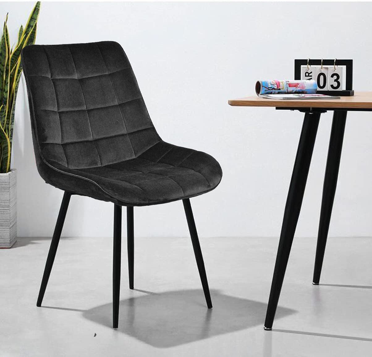 4 Black Velvet Dining Chairs Set with Metal Legs - Modern Padded Kitchen Side Chairs for Dining Room, Easy Assembly | Perfect for Home, Restaurant, Cafe & Office Use