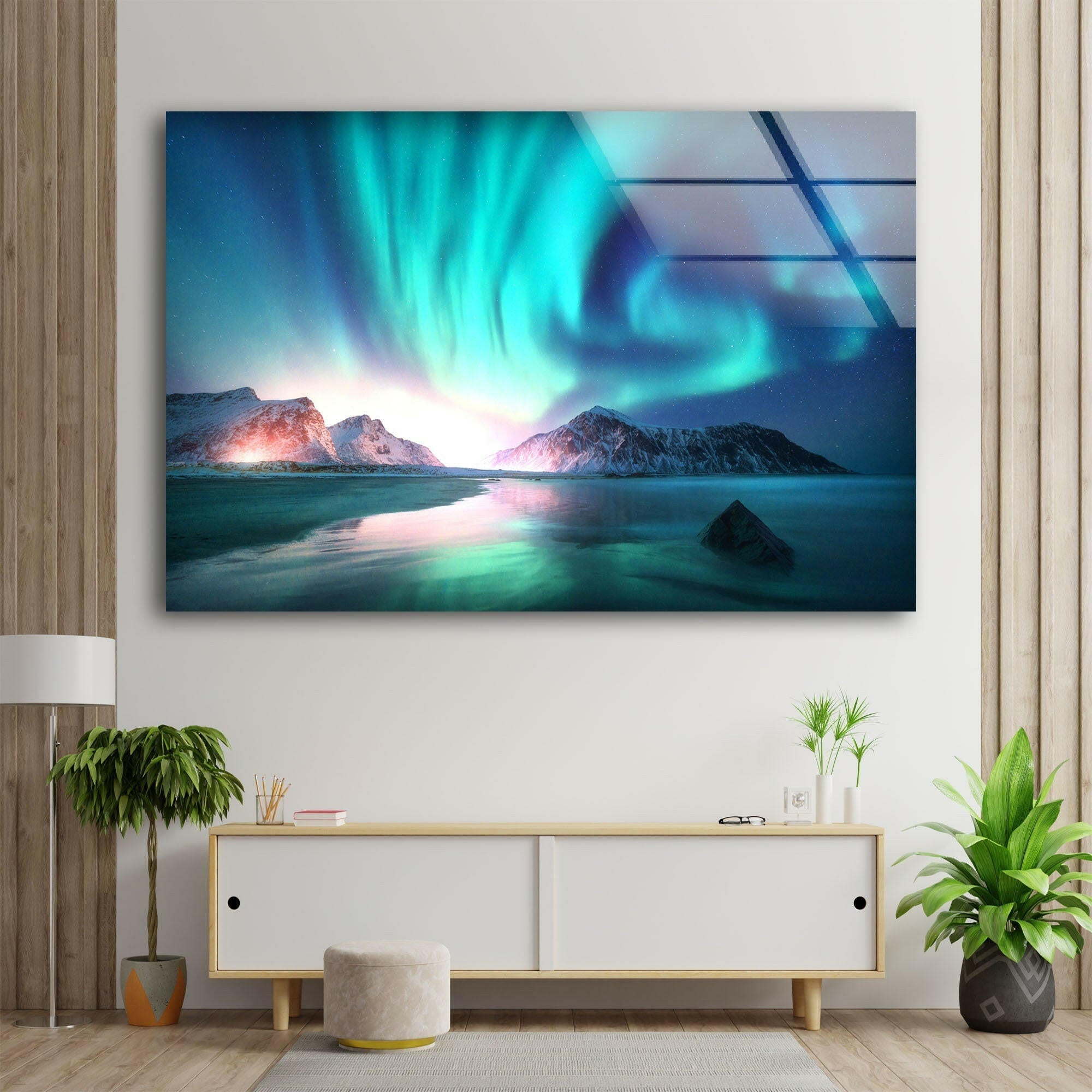Aurora Northern Blue Glass Wall Art - Handmade Modern Home Decor for Living Room, Bedroom & Office - Stunning Blue Glass Mural for Unique Interior Design