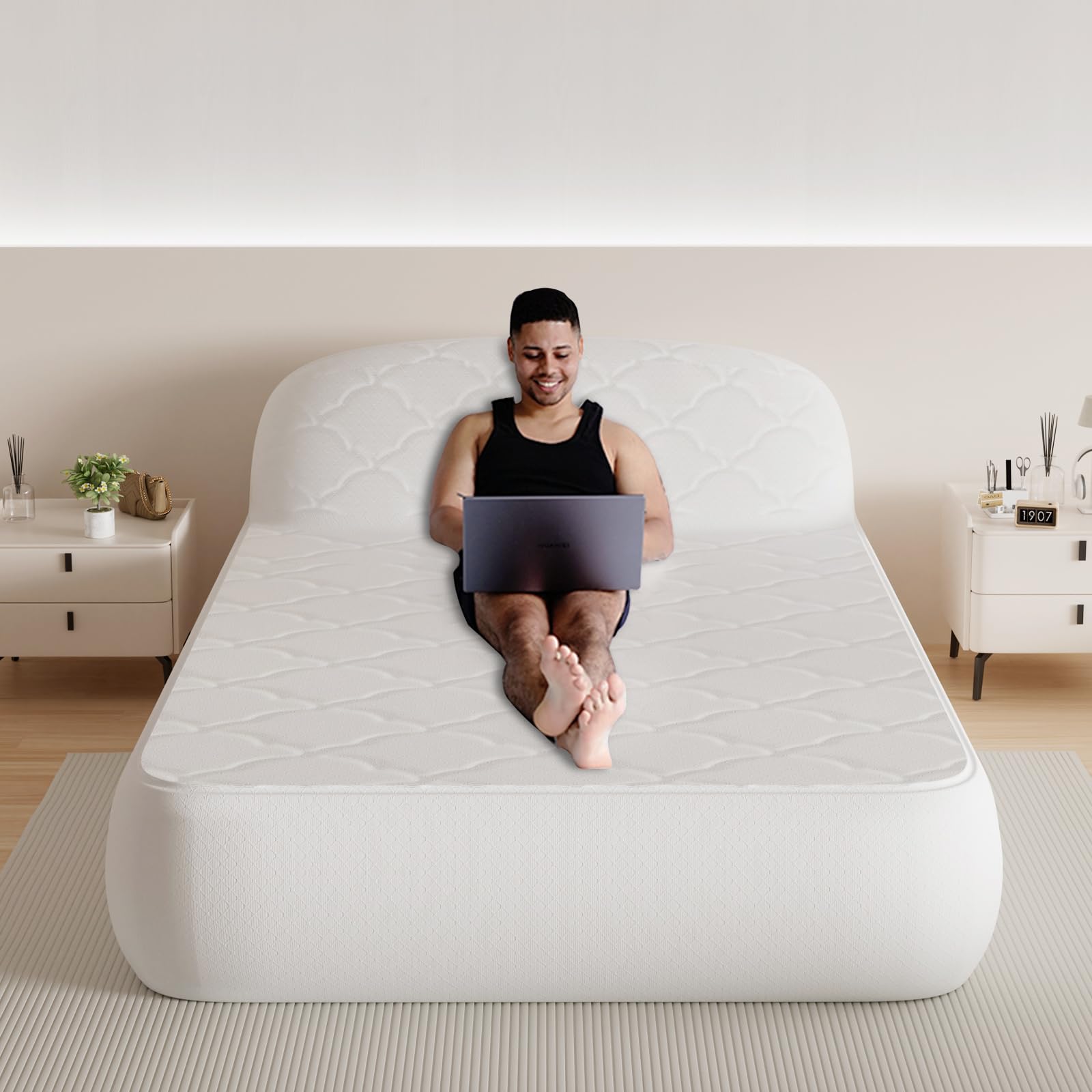 Large Inflatable Air Mattress with Wavy Top & Built-in Pump - Quick Inflation, Durable Portable Airbed for Home, Camping, Travel & Guest Use - Perfect for Sleepovers, Outdoor Adventures & Temporary Bedding