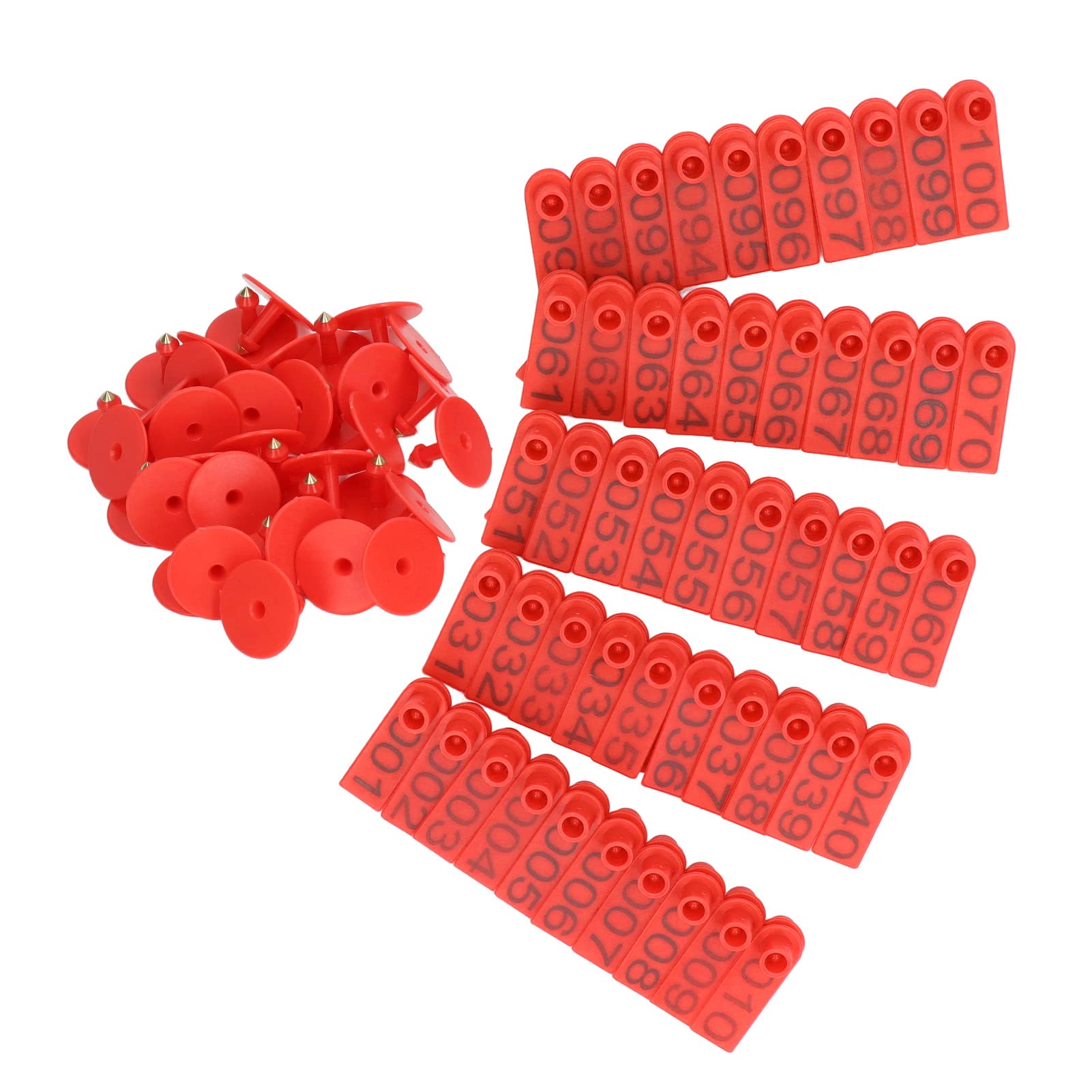 **100 Sets Numbered Cattle Ear Tags - Durable, Weatherproof Livestock Identification for Sheep & Goats (Red) - Ideal for Farm, Ranch & Animal Tracking**