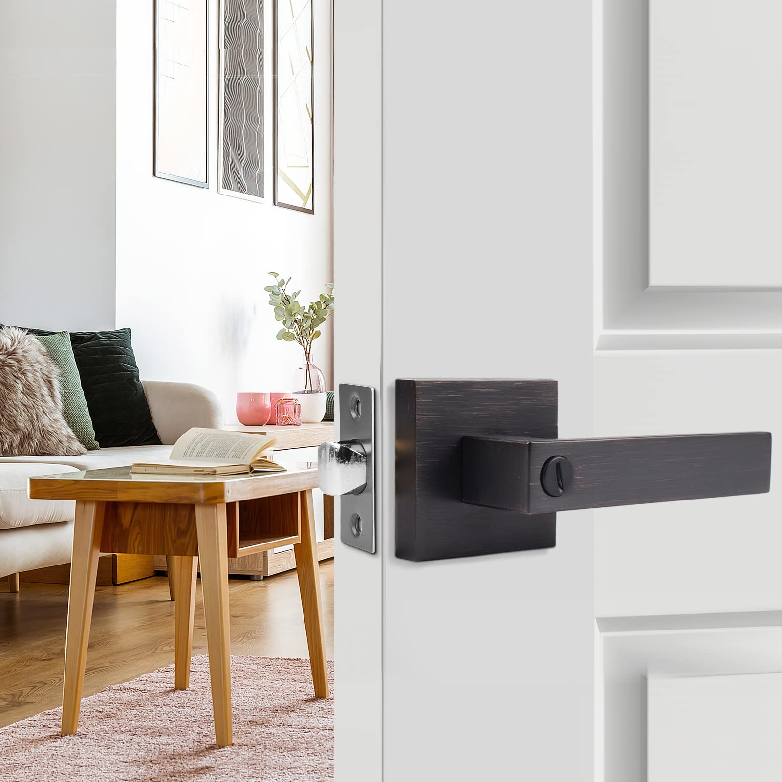 Heavy Duty Zinc Alloy Bedroom Door Lock with Brushed Bronze Finish - Privacy Lever Handle for Interior Doors (10-Pack) - Perfect for Homes, Apartments, and Office Privacy Security