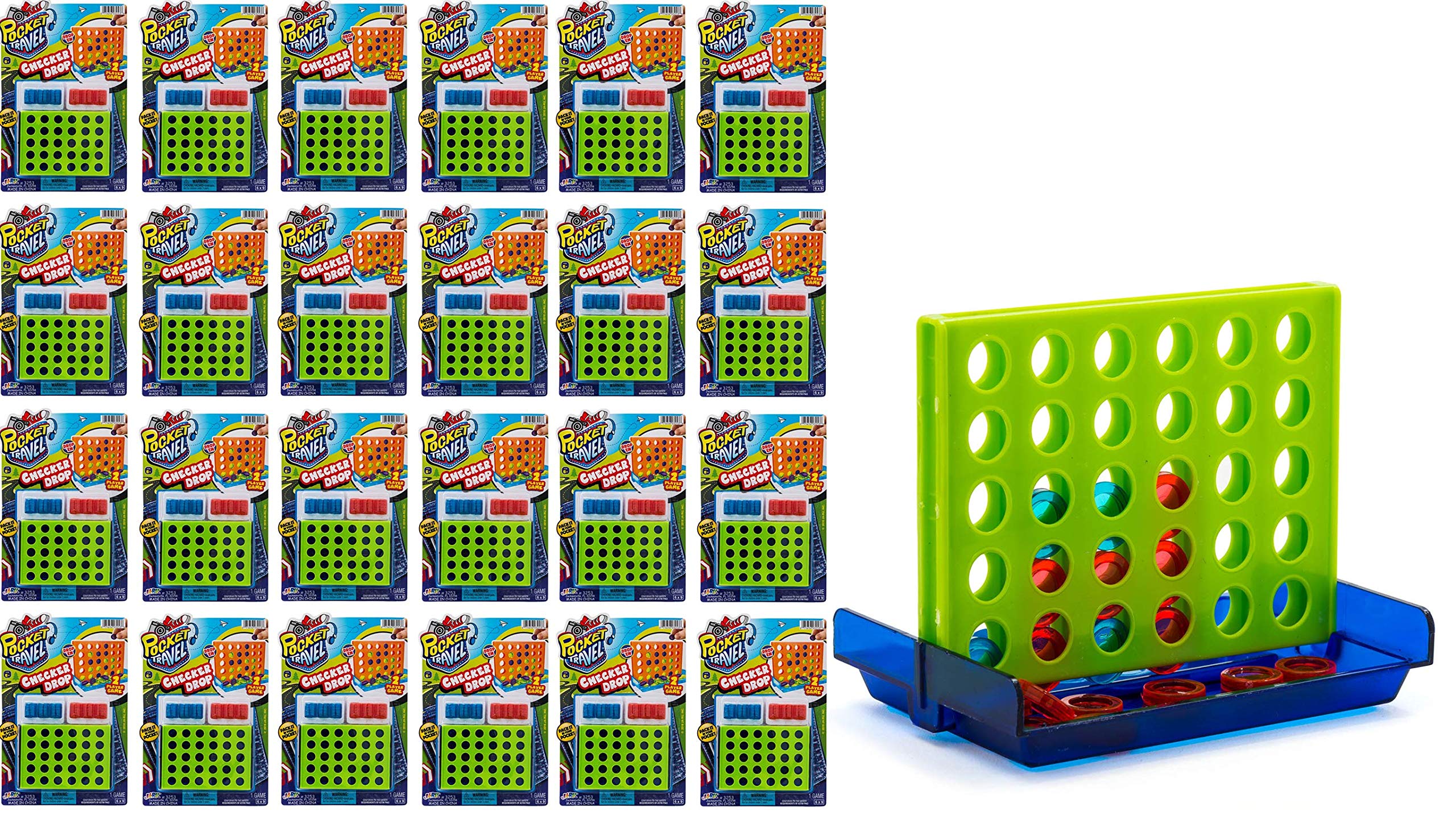 JA-RU Mini 4-in-a-Row Travel Game - Pocket Size Board Game for Family & Travel Fun