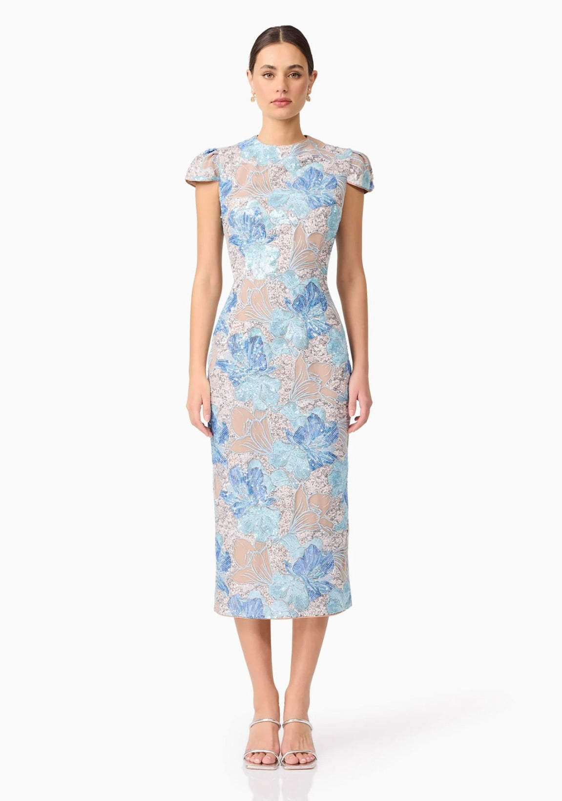 Blue Sequin Midi Dress for Women - Elegant Party & Evening Gown for Prom, Cocktail, Wedding Guest & Special Occasions