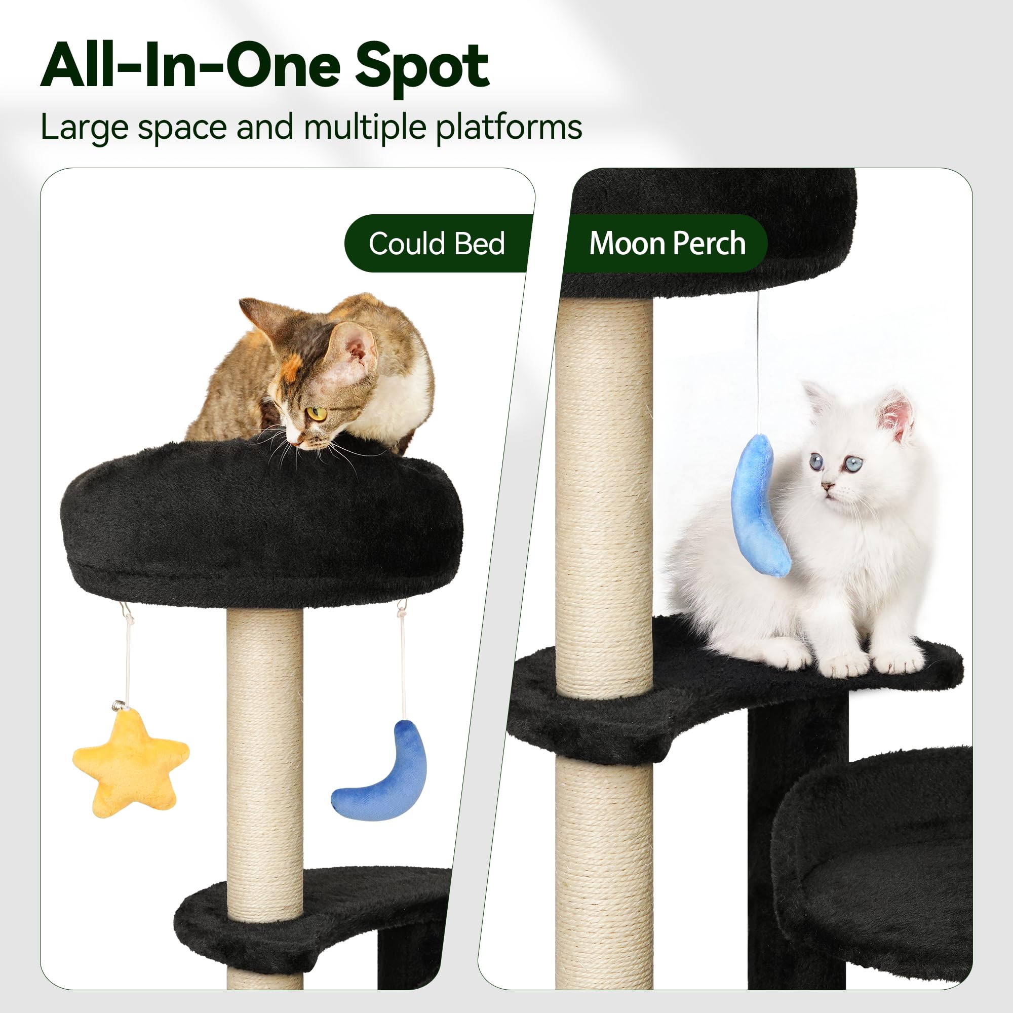 Premium Cloud Cat Tree for Indoor Cats - Multi-Level Kitten Tower with Scratching Post, Cozy Bed & Dangling Toys (15.4