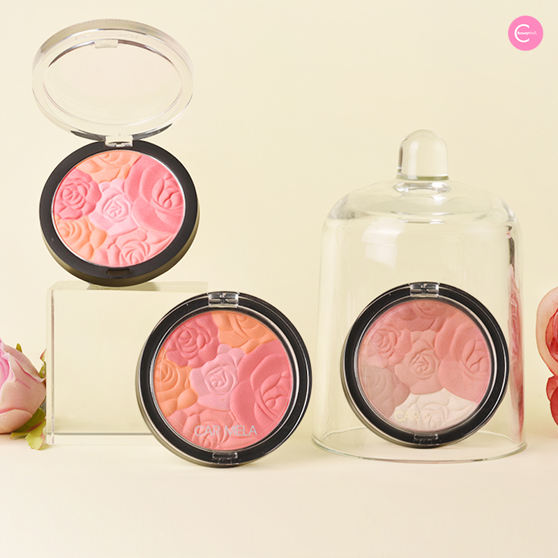 CARMELA 6-Color Embossed Highlighter & Blush Palette - Buildable Pigment for Contouring, Strobing & Cheek Color - Perfect for Everyday Makeup & Special Occasions