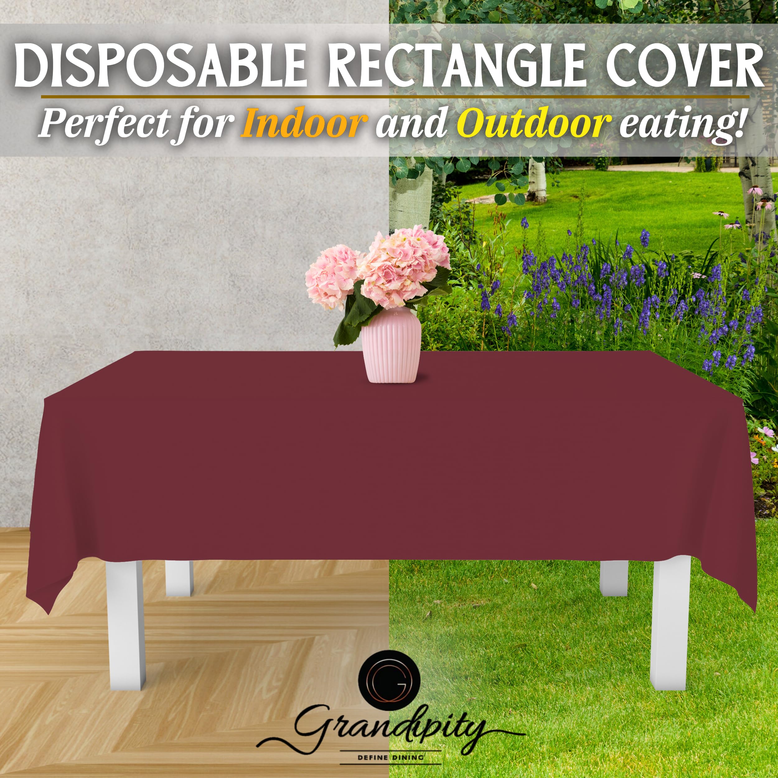 Premium Burgundy Plastic Tablecloth Disposable (6 Pack) 54x108 Inch Rectangle Table Cover - Waterproof Party Tablecloth for 6-8ft Tables, Picnics, BBQs & Outdoor Events