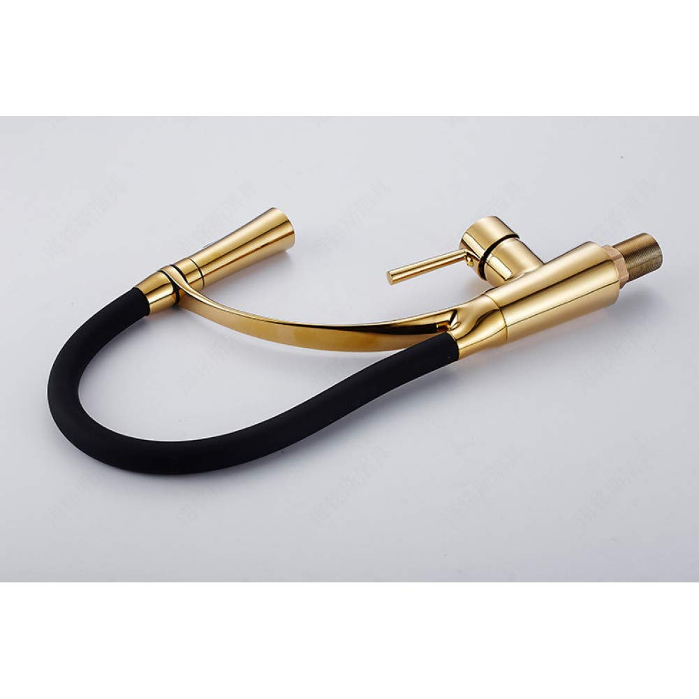 Gold and Black Pull-Out Kitchen Faucet with 360° Rotation - Deck Mount Sink Faucet for Modern Kitchens | Perfect for Washing Dishes, Filling Pots & Cleaning Sinks