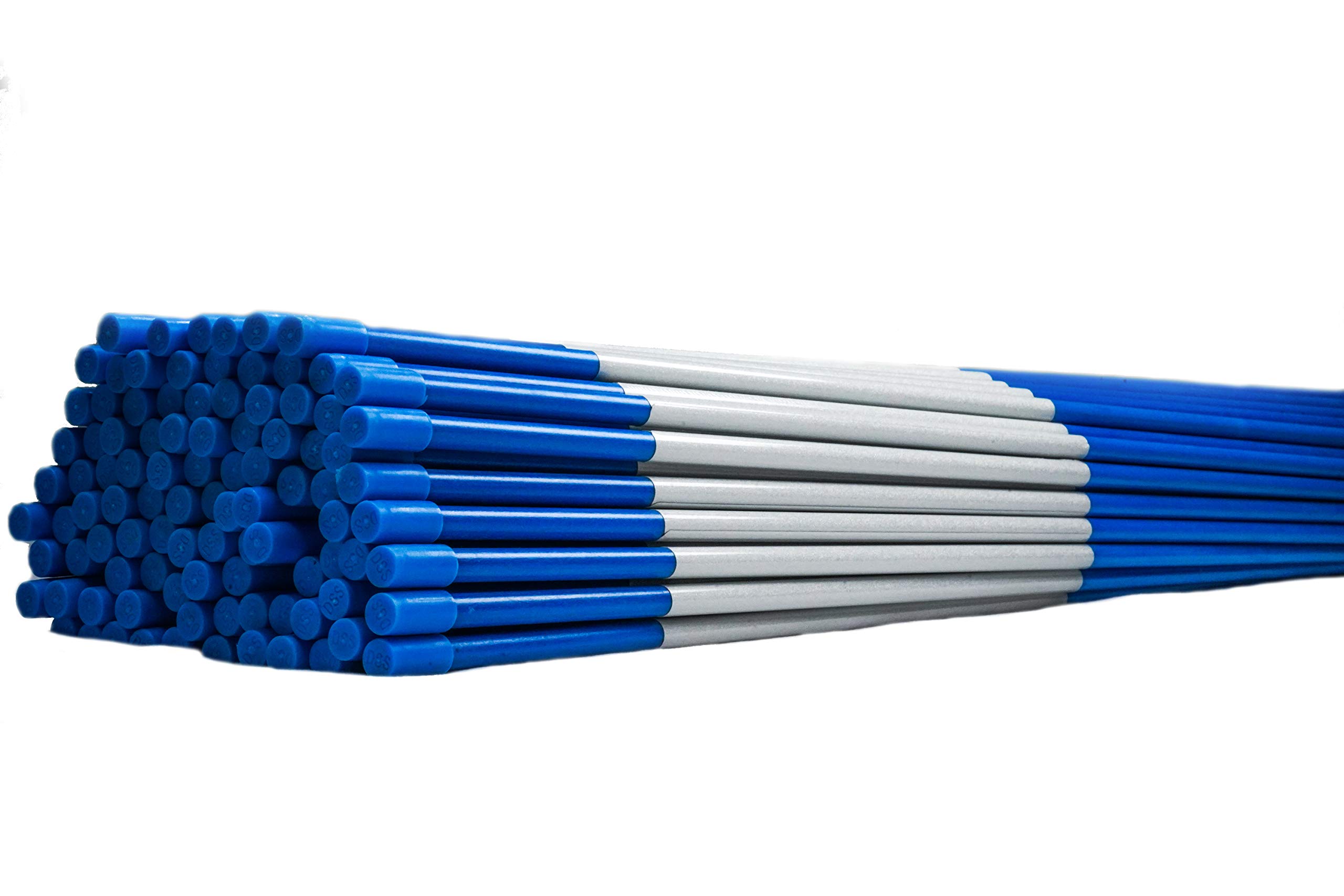 4ft Blue Driveway Markers with Reflective Tape - 100 Pack of Flexible Snow Plow Stakes with Pointed Tip & Armor Cap for Easy Installation | Perfect for Winter Driveway Marking, Parking Lot Boundaries & Roadside Visibility