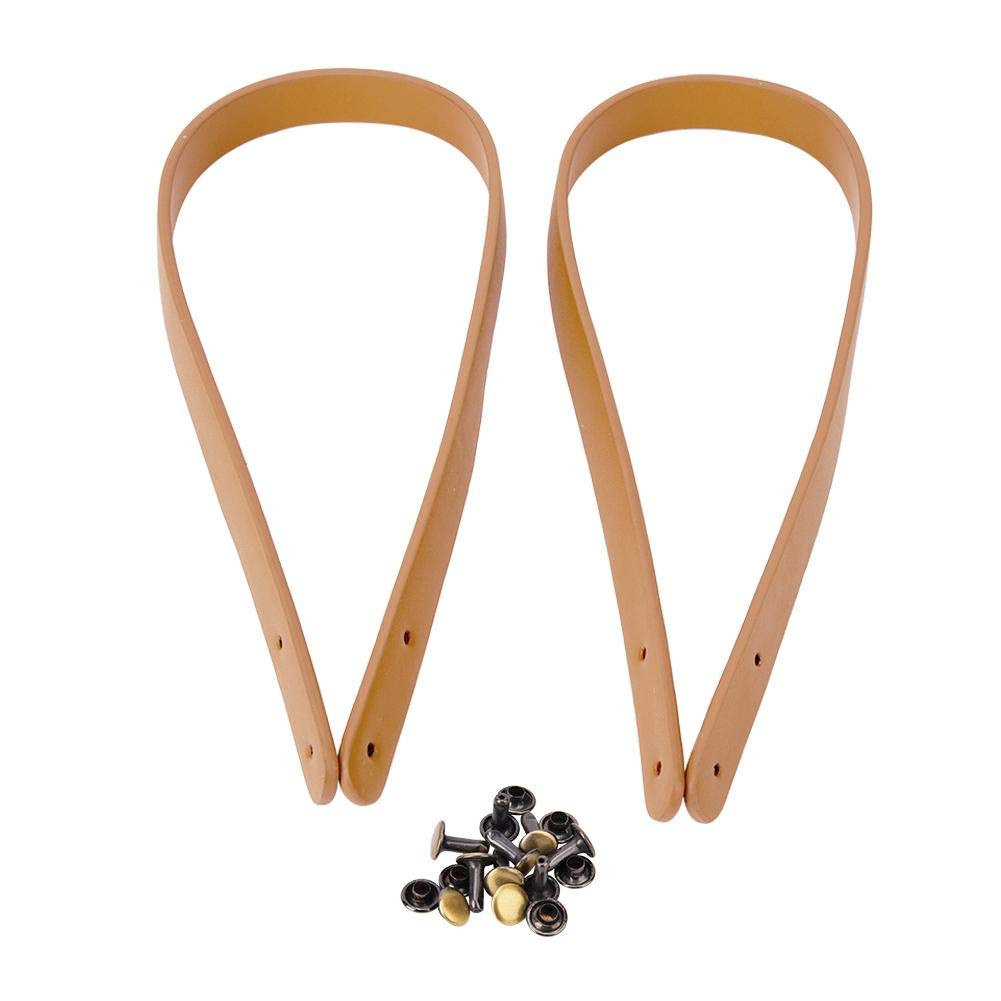 HEEPDD 2Pcs 21.7 Inch Handmade Leather Bag Handles with Bronze Rivets - DIY Shoulder Bag Purse Making Supplies (Beige) - Perfect for Crafting, Handbag Repair & Leather Accessory Projects