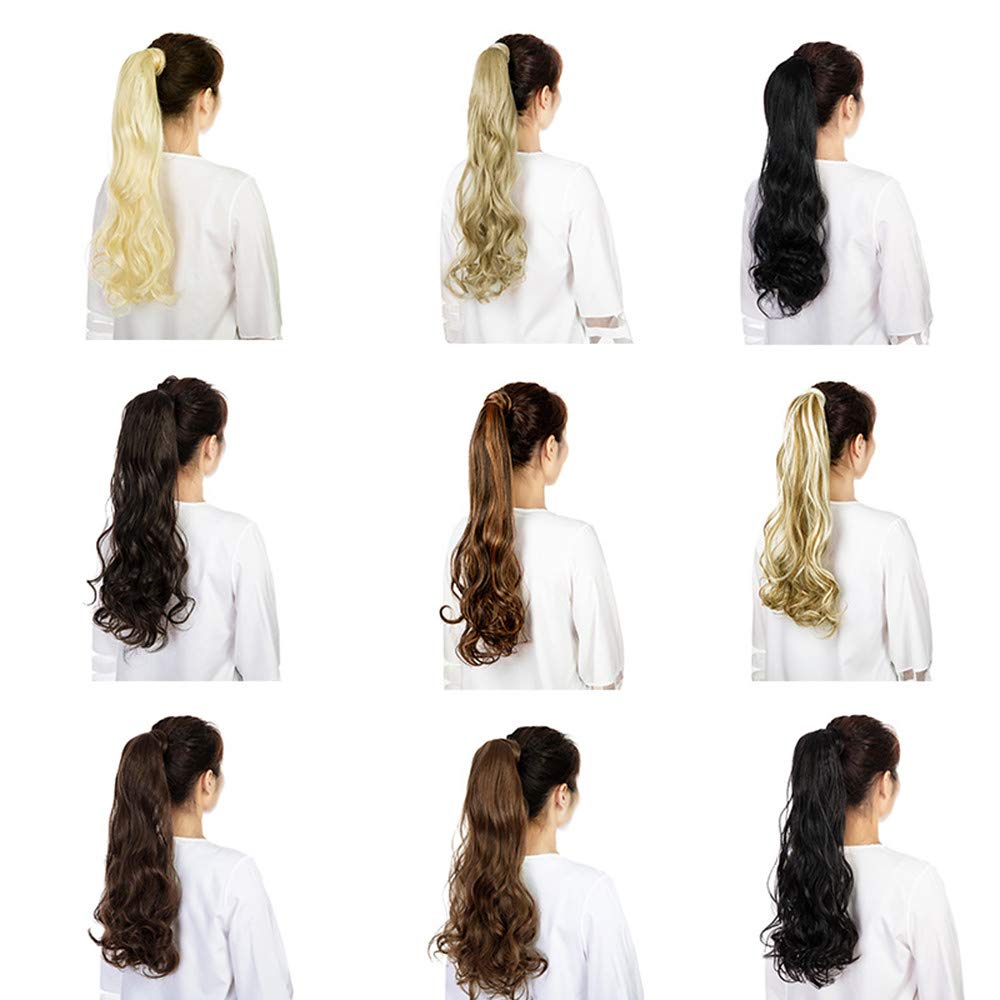 RemeeHi Remy Human Hair Wavy Curly Long Wrap Around Ponytail Clip-in Hair Extension 18 Inch 120g 613 Bleach Blonde - Perfect for Parties, Weddings & Daily Styling