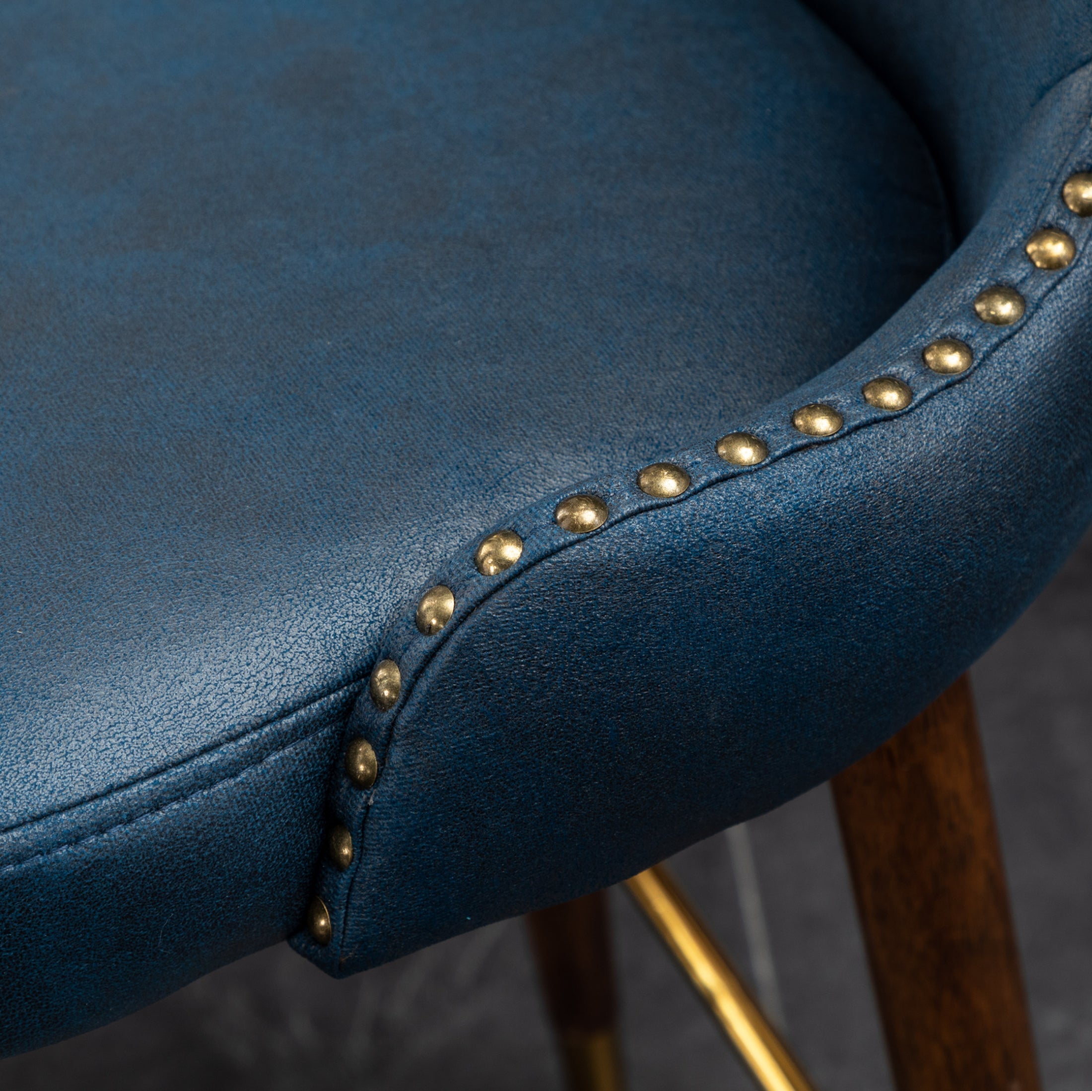 Roundhill Furniture Nevis Mid-Century Modern Faux Leather Tufted Bar Stools with Nailhead Trim - Set of 2 Blue Barstools for Kitchen Island, Breakfast Nook & Home Bar Decor