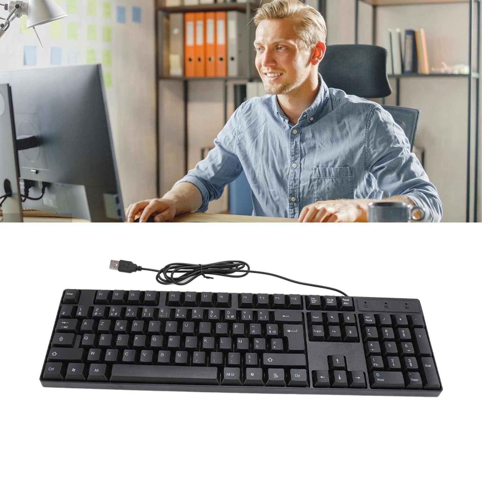 104-Key Ergonomic USB Gaming Keyboard - French AZERTY for Office & Laptop