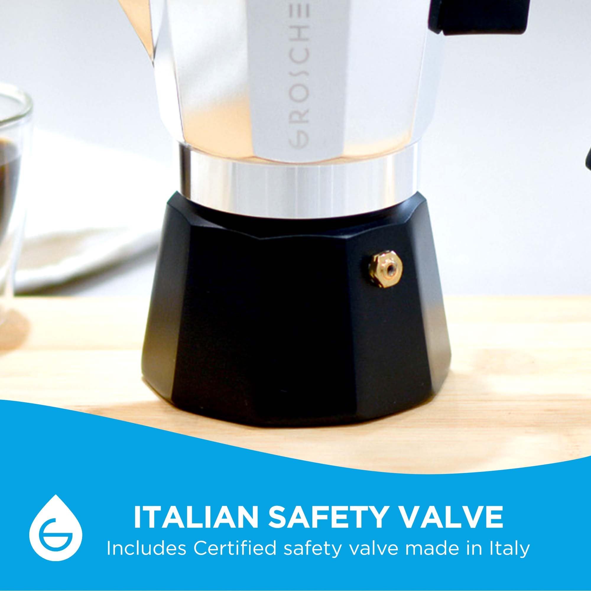 GROSCHE Milano Stovetop Espresso Maker - 6 Cup Moka Pot for Cuban & Italian Coffee | BPA-Free Aluminum Stovetop Coffee Brewer for Home, Camping & Gifts | Makes Rich Espresso, Latte & Cappuccino
