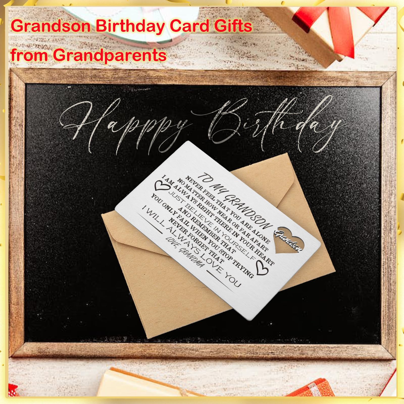 YODOCAMP Engraved Wallet Card for Grandson - Heartfelt Gift from Grandma for Birthday, Christmas, Graduation & Deployment - 'I Will Always Love You' Keepsake - Perfect for Everyday Carry & Special Occasions