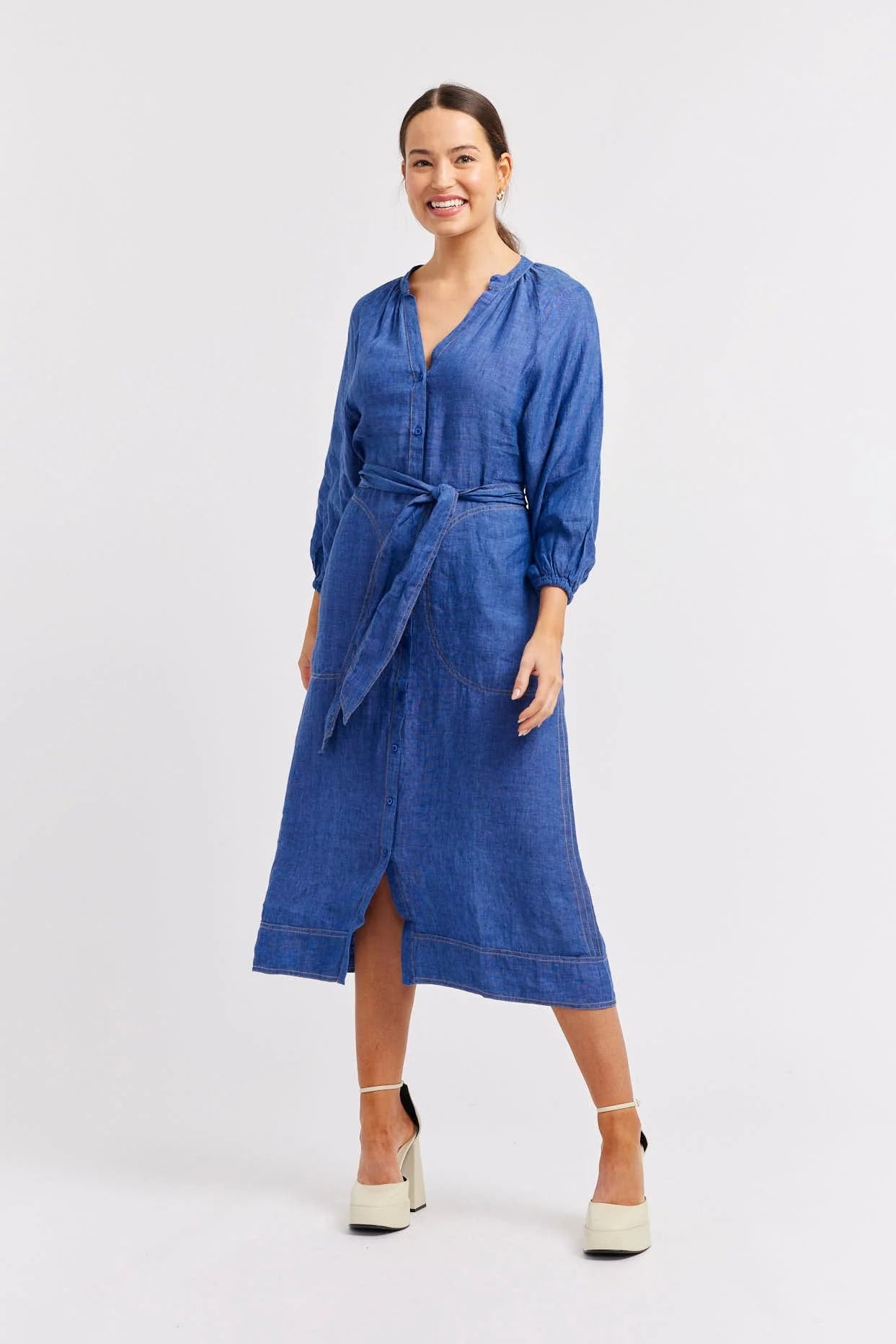 ELSA Linen Dress for Women - Denim Blue Flowy Summer Dress - Perfect for Beach, Vacation & Casual Outings