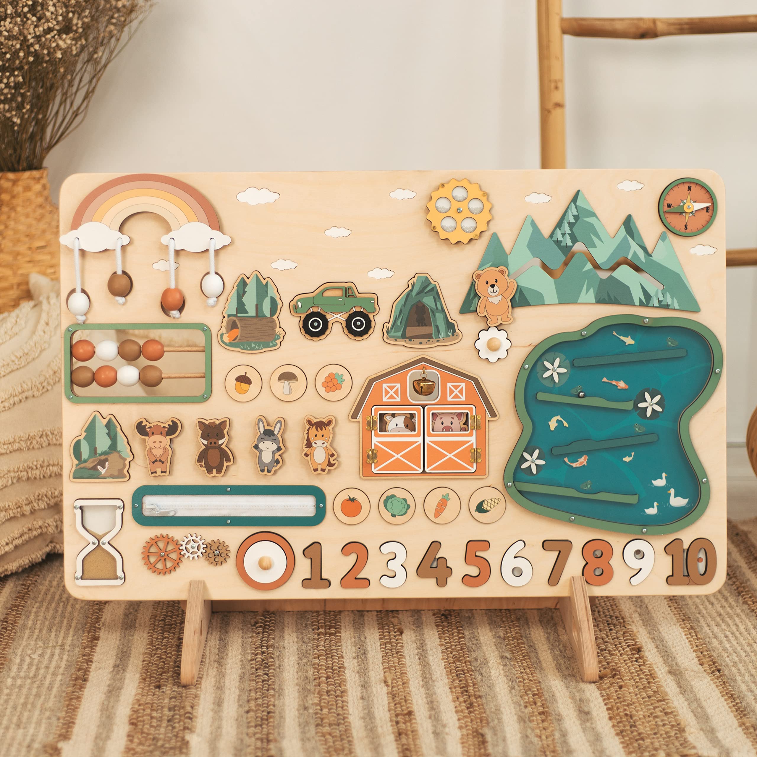 Custom Personalized Busy Board for Toddlers - Montessori Wooden Sensory Toy for 2 Year Old Girls & Boys - Best Birthday & Easter Gift for Kids - Perfect for Early Learning & Travel Entertainment