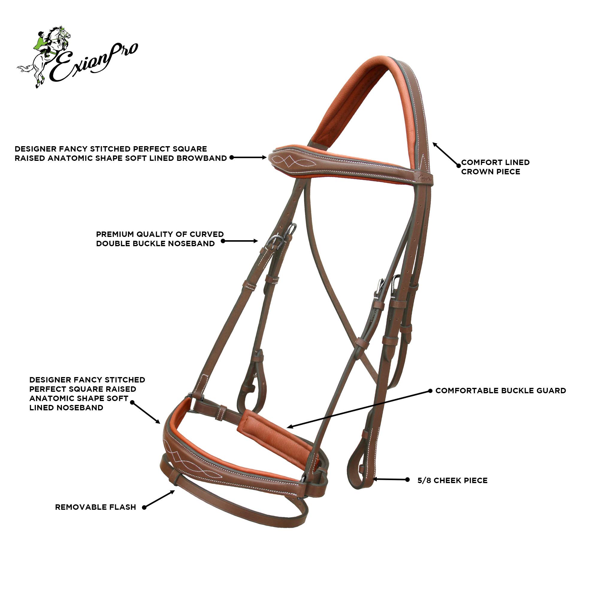 Premium Horse Dressage Bridle with Soft Padded Anatomic Crank Noseband & Reins - Comfortable Equestrian Training Gear for Dressage, Jumping & Show Riding