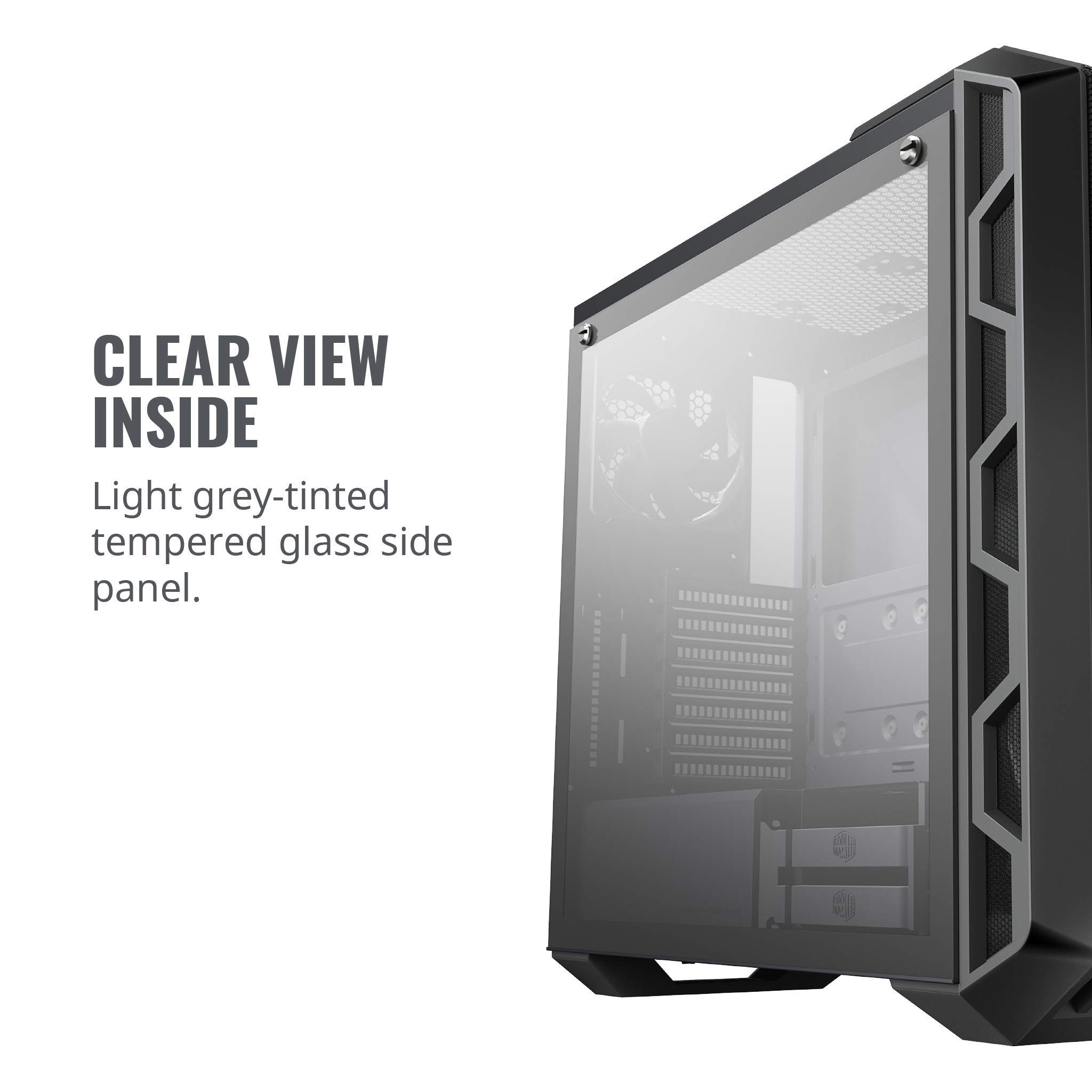 Cooler Master MasterCase H500 ATX Mid-Tower PC Case with Tempered Glass Side Panel, Transparent Front Panel, Carrying Handle & Dual 200mm RGB Fans - Perfect for Gaming Rigs, Workstations & Custom PC Builds