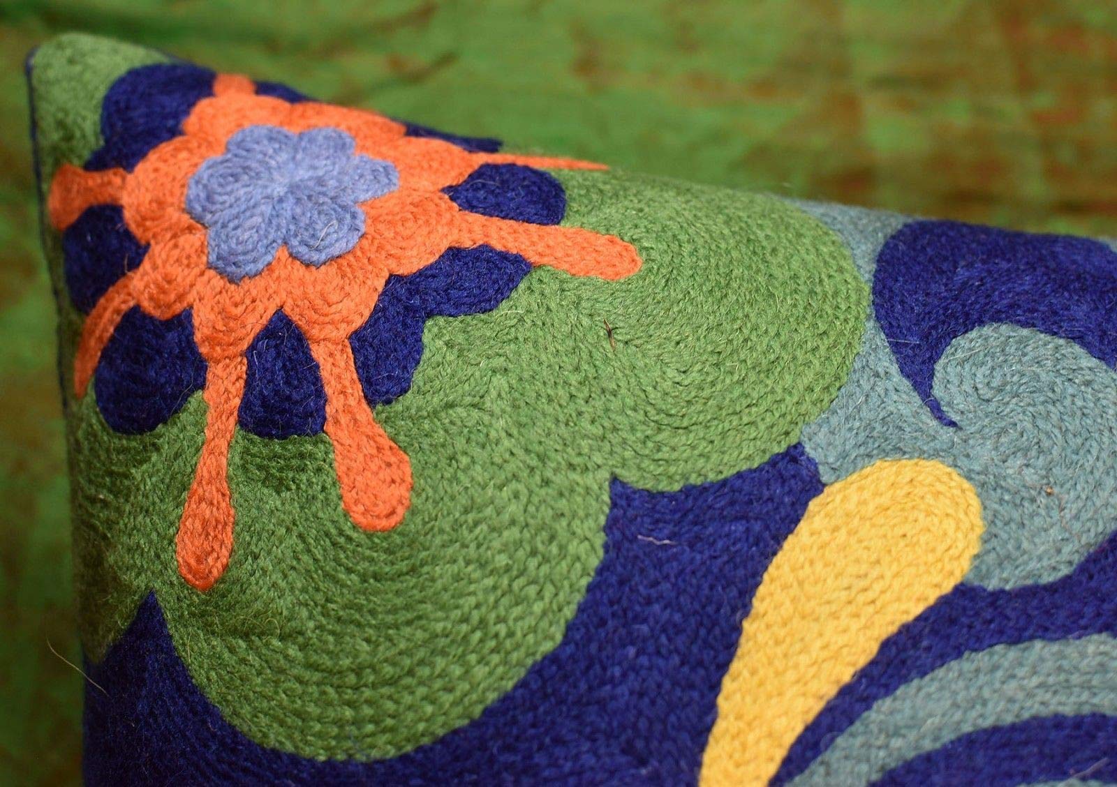 Blue Floral Pillow Cover 18x18 - Navy Flower Throw Pillow & Hand Embroidered Suzani Cushion for Sofa, Bed, Outdoor Chair | Boho Home Decor & Living Room Accent Pillow