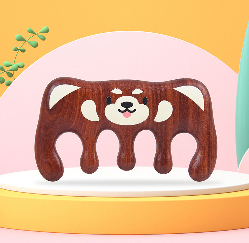 Hand Painted Bear Wood Scalp Massager - Relaxing Head & Scalp Massage Tool for Stress Relief - Perfect for Home, Office & Spa Use
