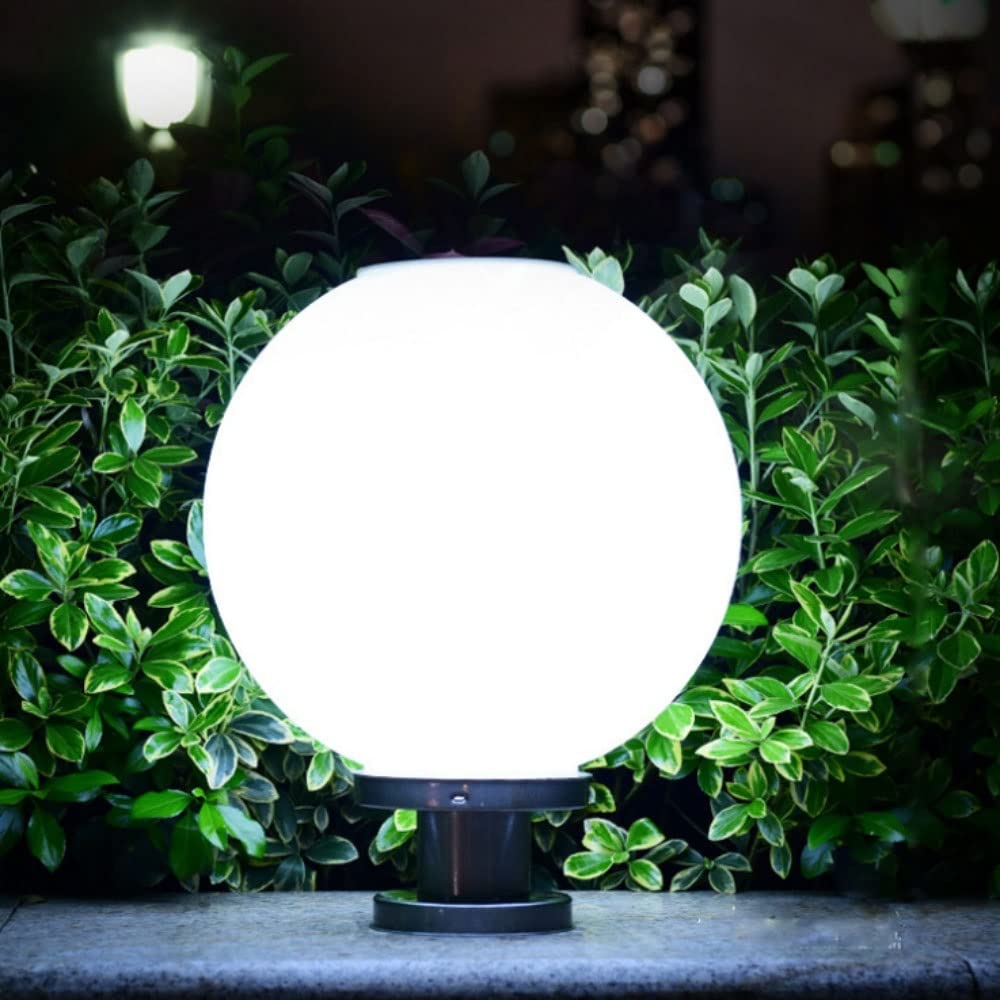 Solar LED Ball Column Head Light - White Acrylic Waterproof Outdoor Wall Lamp for Courtyard, Doorpost, Garden, Villa & Porch | Perfect for Pathway, Gate, Driveway and Landscape Lighting