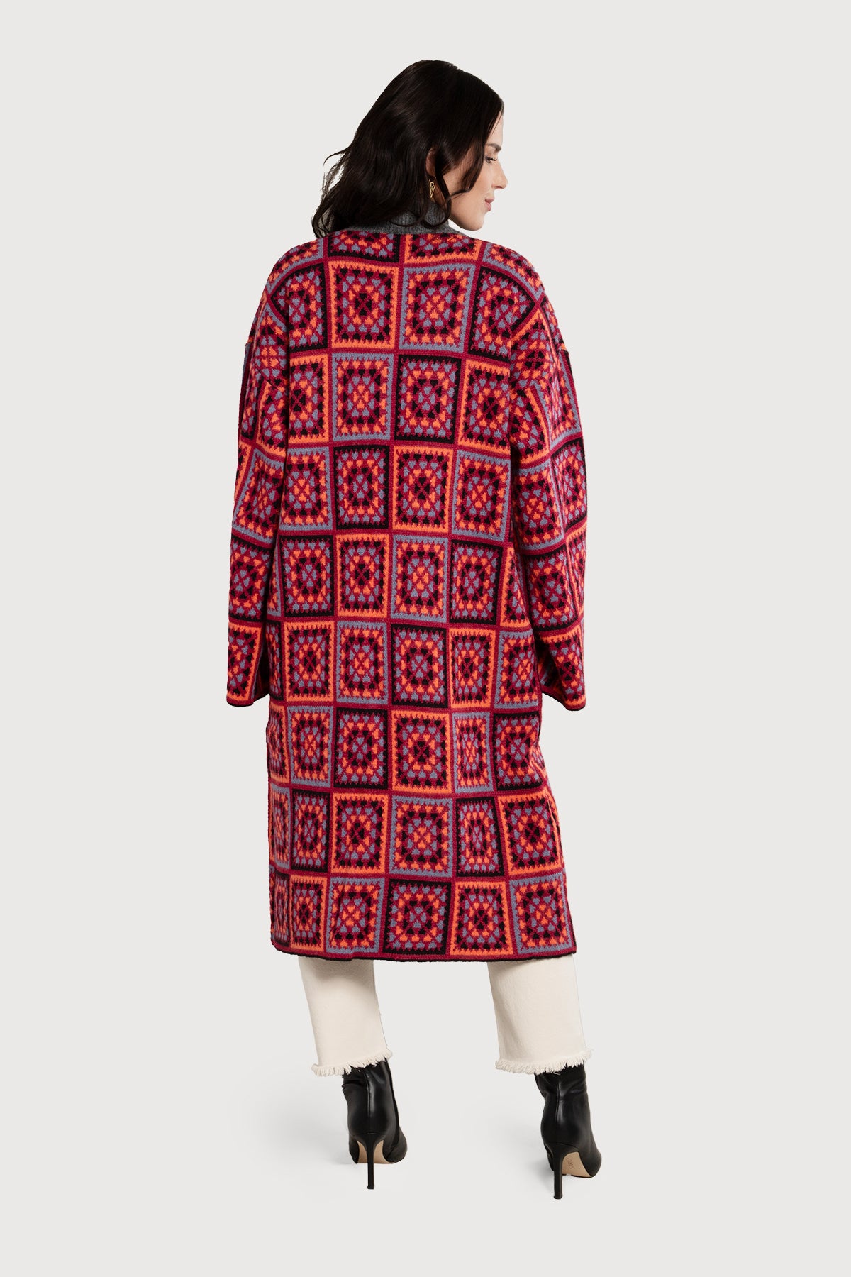 Cozy Knitted Kimono Cardigan - Long Square Patch Design for Women | Perfect for Loungewear, Yoga, and Relaxing at Home
