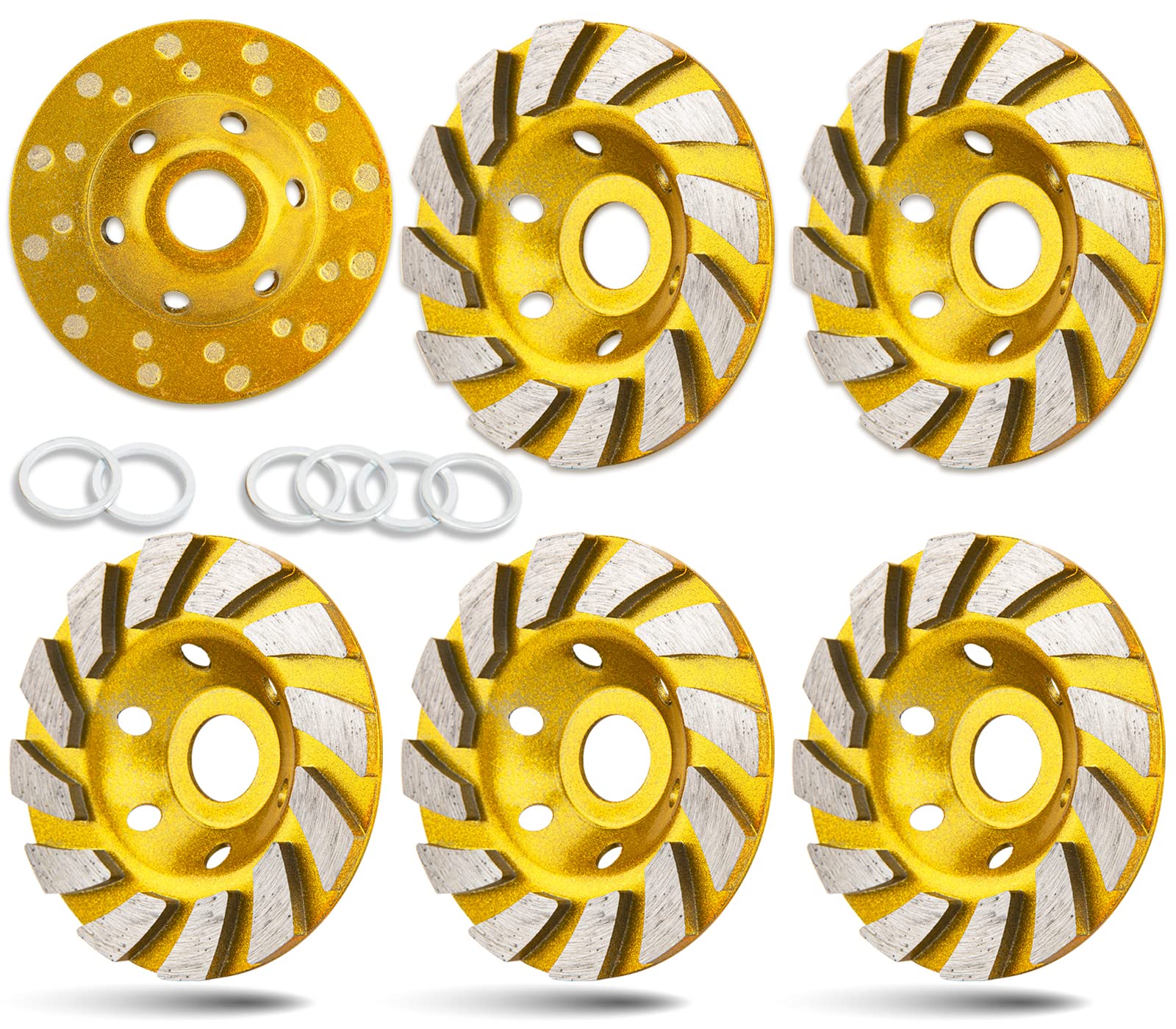 4 Inch Concrete Grinding Wheel - 6Pcs Turbo Diamond Cup Wheels for Angle Grinder, Granite, Marble, Masonry & Stone | 12 Segs Heavy Duty | Perfect for Surface Preparation, Polishing & Renovation Projects