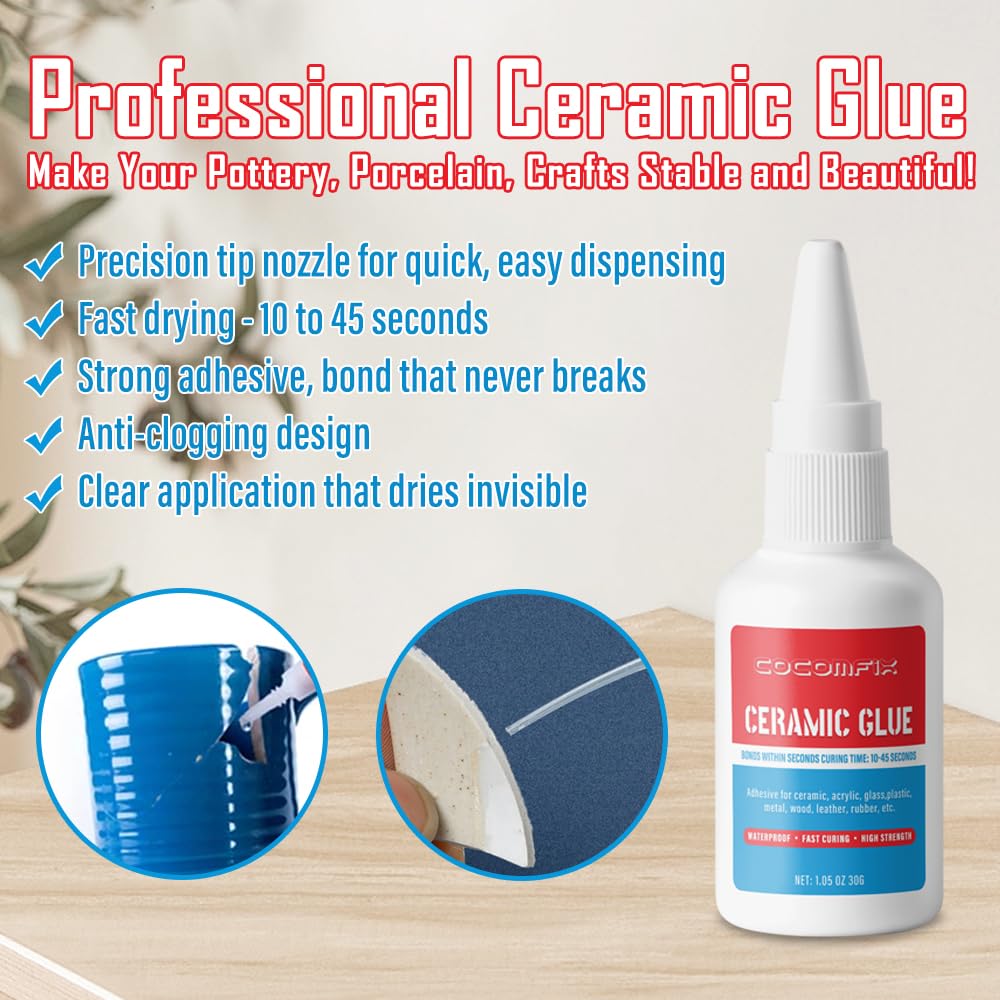 Ultimate Ceramic Glue - Strong Adhesive for Ceramic & Porcelain Repair (30g) | Waterproof, Heat Resistant, Food Safe | Perfect for Kitchenware, Bathroom Tiles & Decorative Pottery Fixes