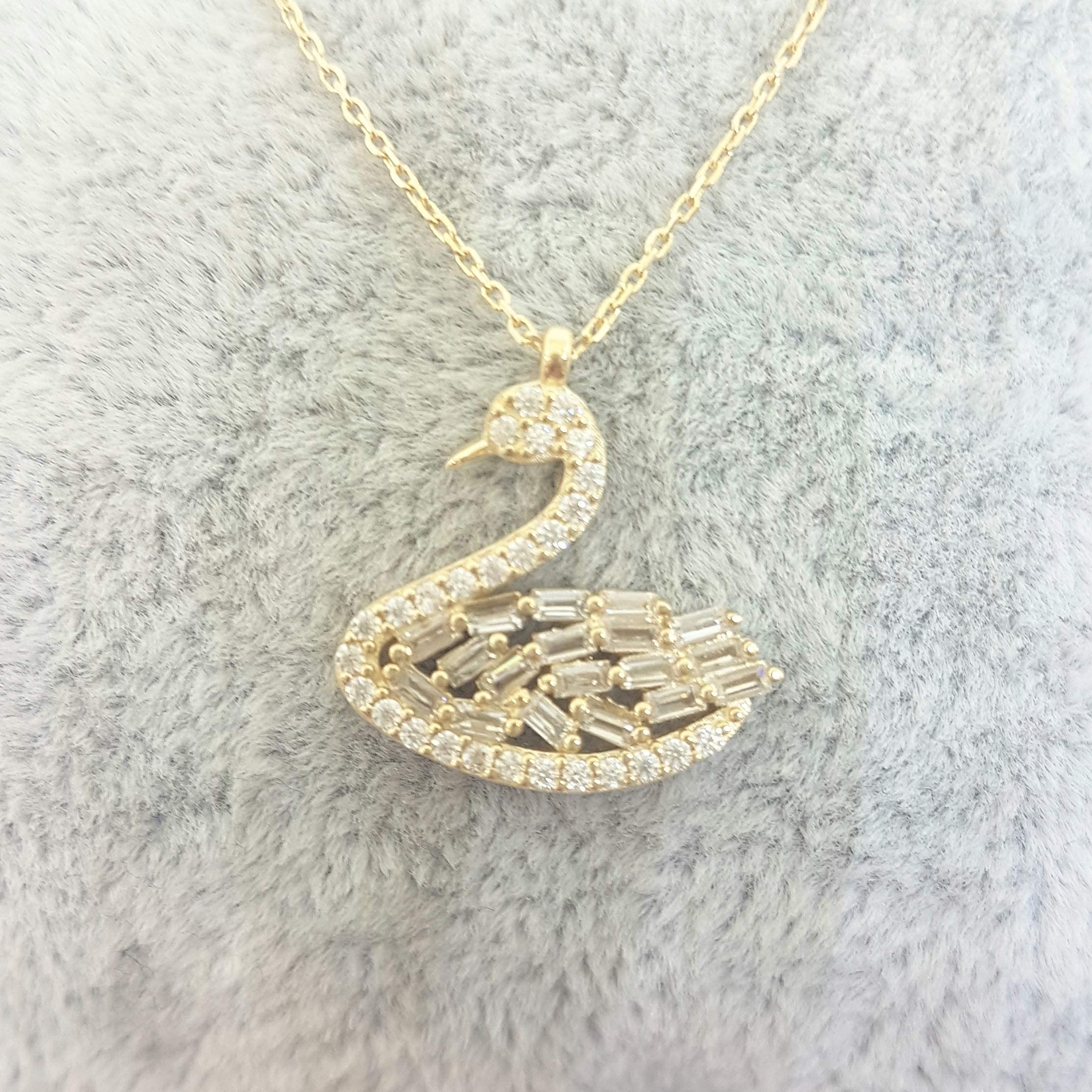 14K Solid Gold Swan Necklace for Women - Elegant CZ Charm Pendant Jewelry, Perfect Birthday & Christmas Gift for Her, Mom, Girlfriend | Valentine's Day, Anniversary, Mother's Day Present