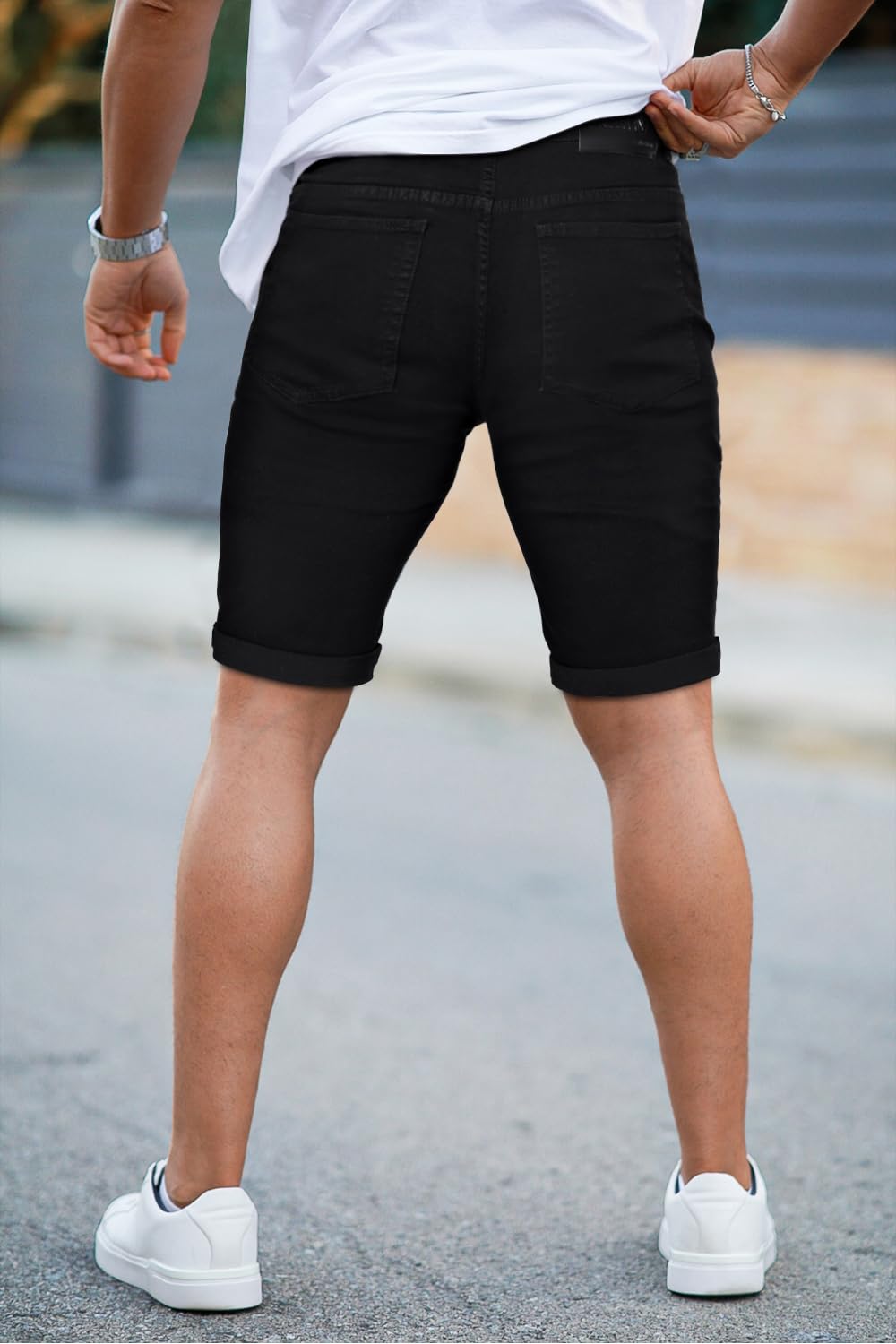 GINGTTO Men's Ripped Skinny Stretch Denim Shorts - Comfortable Slim Fit Jean Shorts for Men | Perfect for Summer, Casual Wear & Street Style