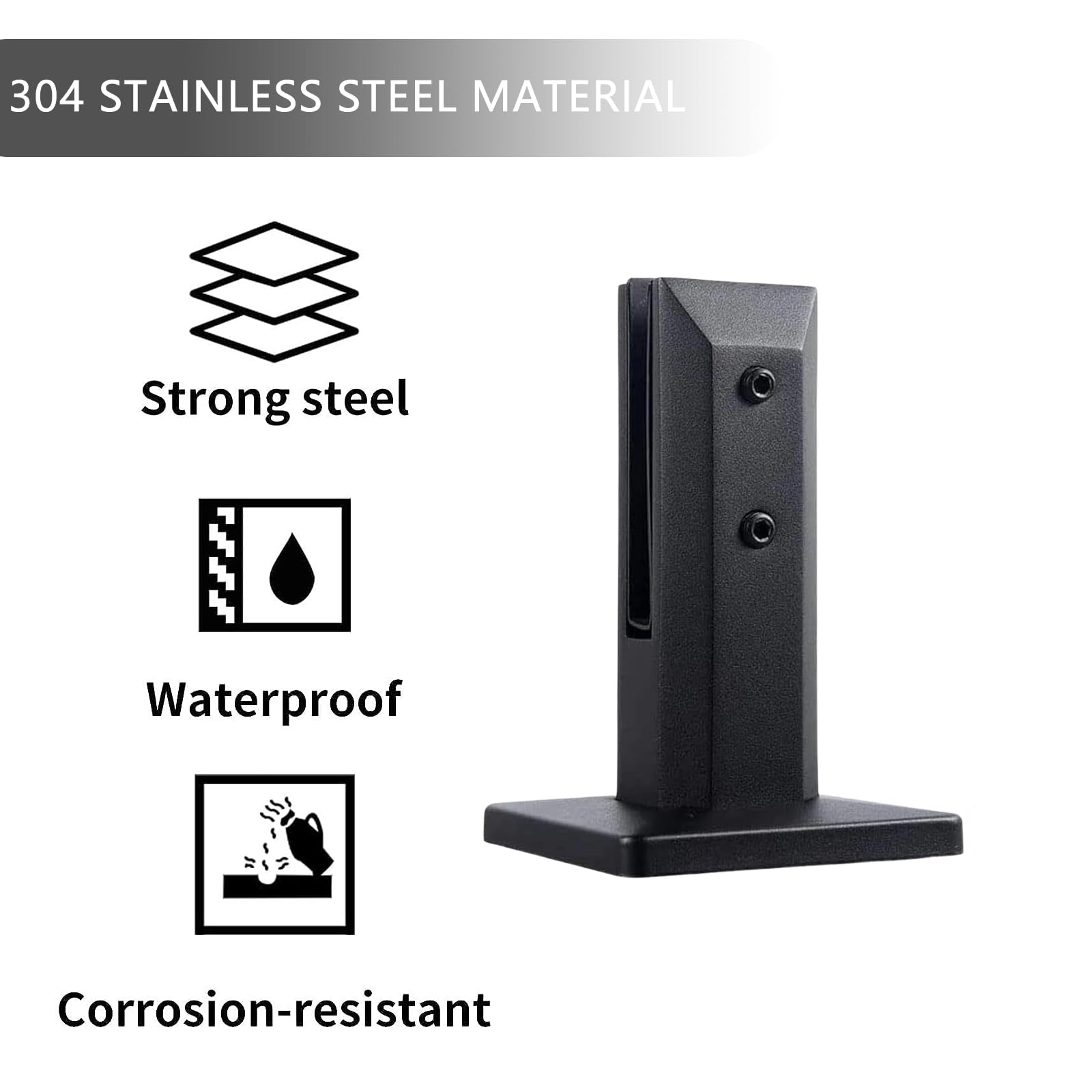 Heavy Duty Black 304 Stainless Steel Square Glass Railing Spigots - Glass Clamp Brackets for Pool Fencing, Balcony Railings, Stair Handrails - Strong Support for Floor Panels & Fence Posts (4-Pack) - Perfect for Modern Outdoor & Indoor Safety Barriers