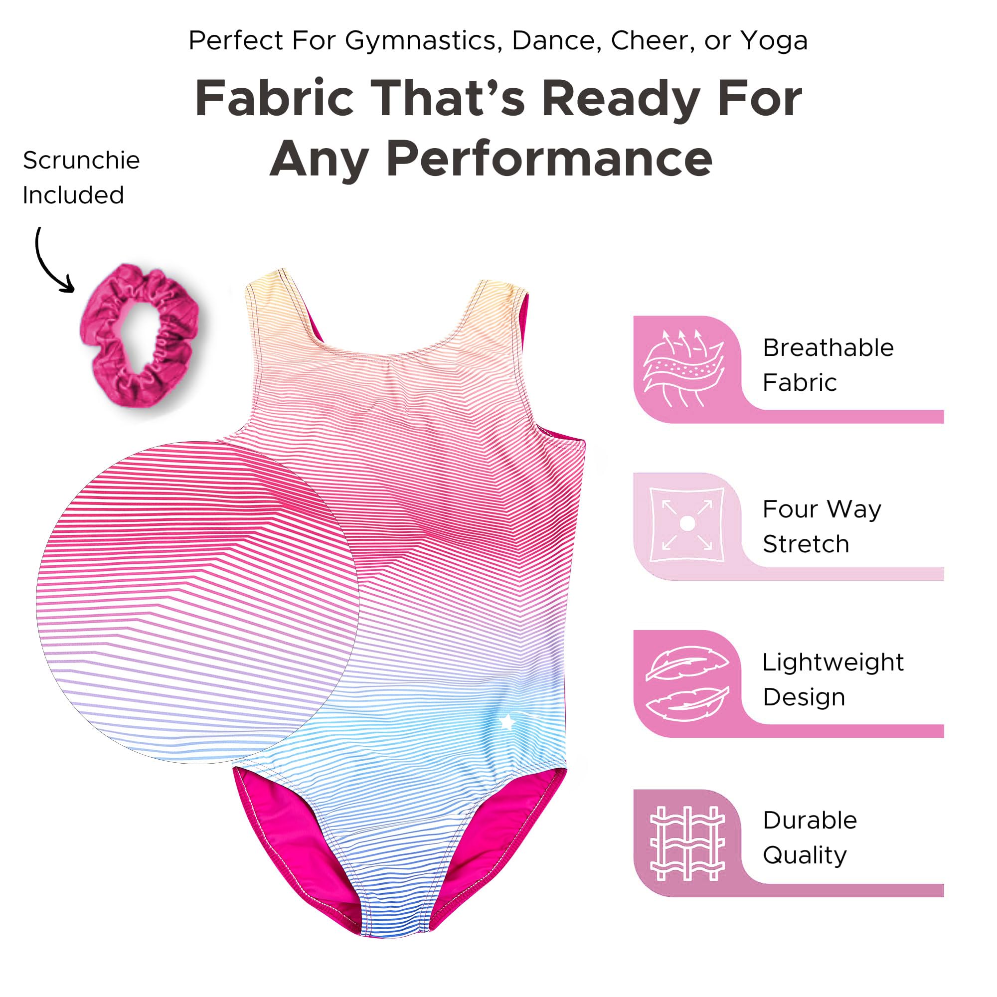 Destira Girls Gymnastics Leotards - Super Soft Dance Leotard with Matching Scrunchie for Gymnastics, Cheerleading, Ballet, Yoga & Performance | Perfect for Training, Competitions & Recitals