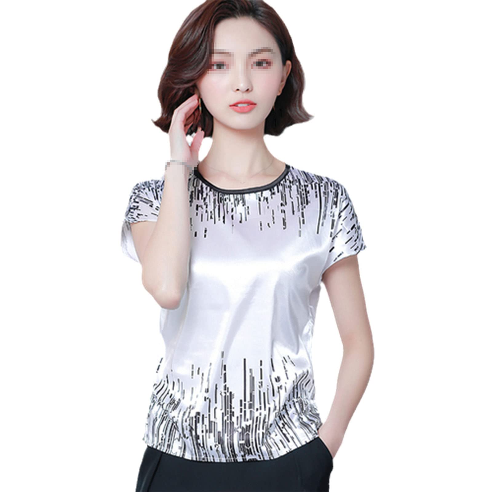 Women's Summer Short Sleeve Chiffon Blouse - Flowy Oversized Printed Top in White | Casual Wear, Beach Cover-Up & Office Outfit