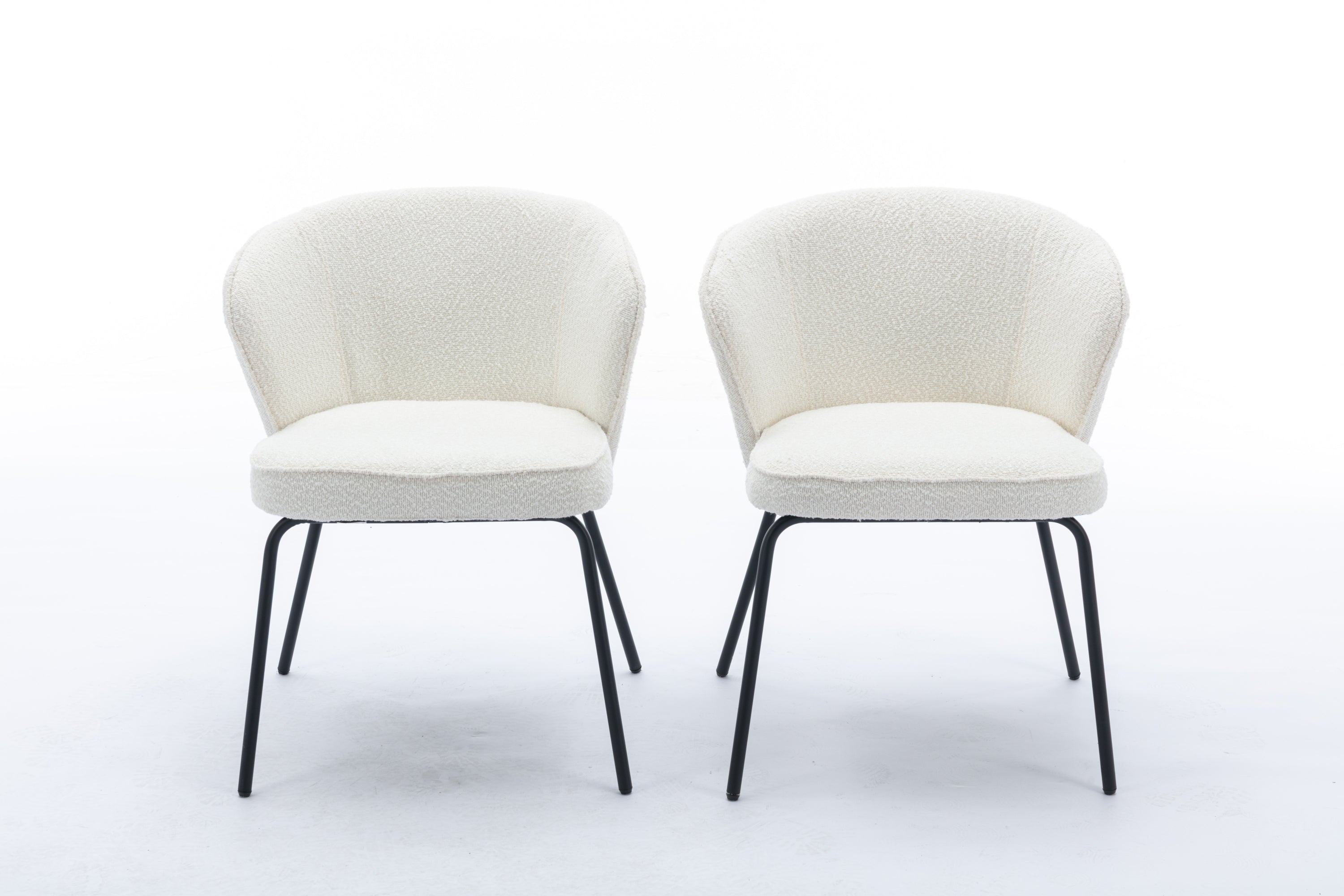 Set of 2 Modern Boucle Fabric Dining Chairs with Black Metal Legs in Ivory - Comfortable Upholstered Side Chairs for Kitchen, Dining Room, and Office Use
