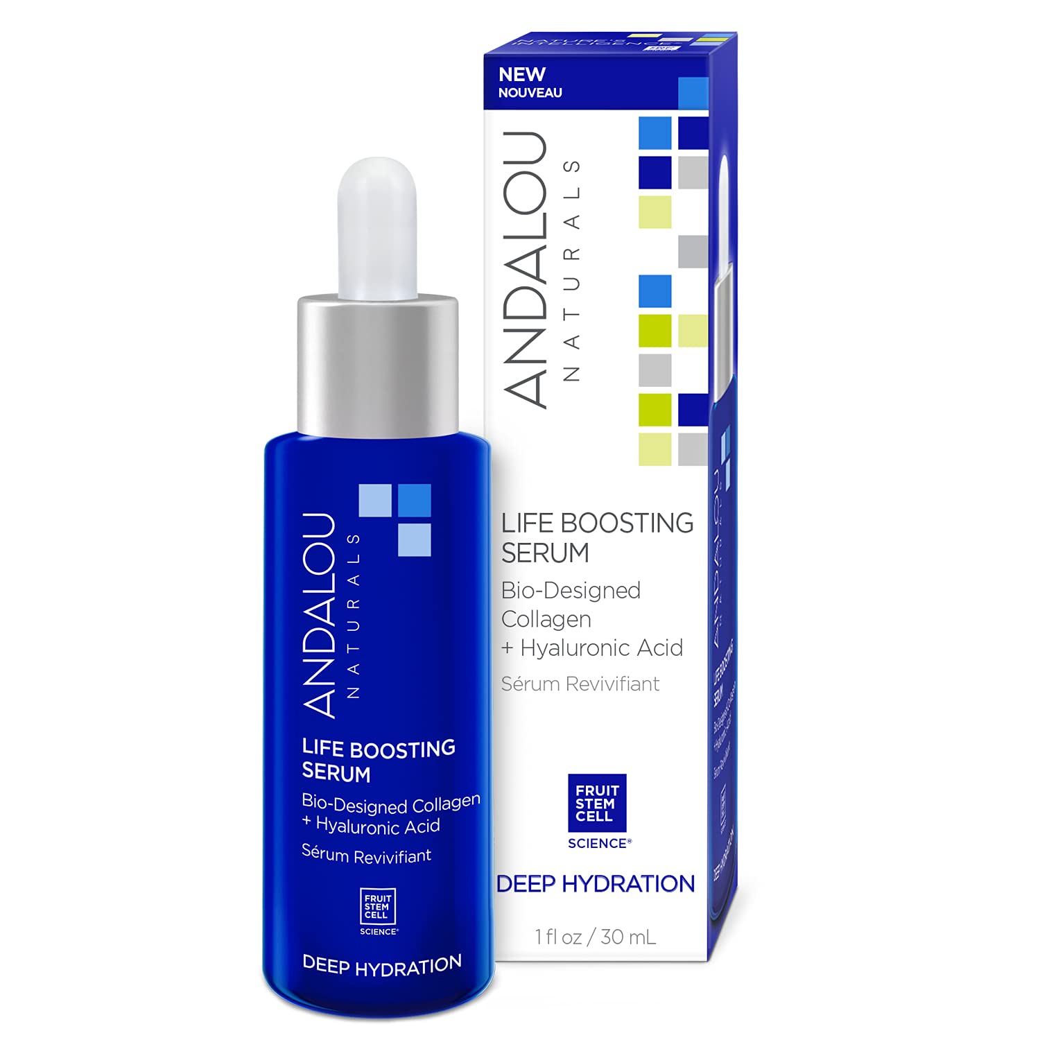Andalou Naturals Collagen + Hyaluronic Acid Face Serum - Deep Hydration & Skin Elasticity Booster - Day & Night Anti-Aging Moisturizer (1 Fl Oz) - Perfect for Dry Skin Care & Wrinkle Reduction Routine
