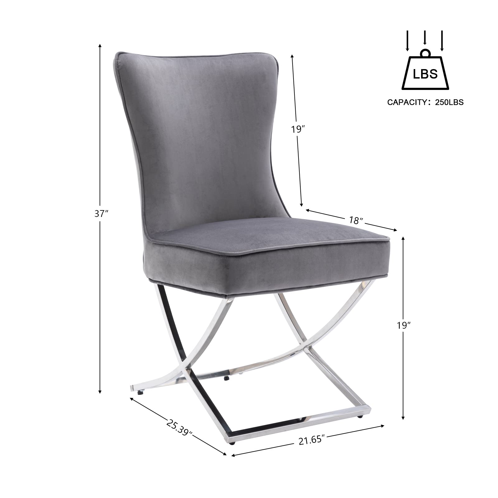 Upgraded Modern Luxury Dining Chairs Set of 2 - Premium Velvet Upholstered Accent Chairs with Stainless Steel Legs for Dining Room & Living Room - Dark Grey Home Decor - Perfect for Elegant Dinners & Cozy Lounging