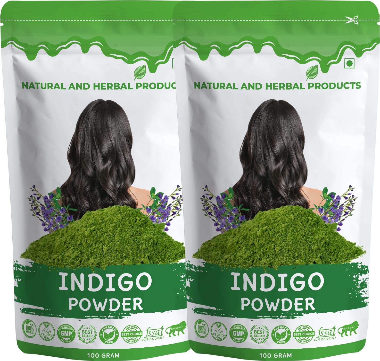 Organic Indigo Powder for Hair - Natural Black Hair Dye & Hair Growth Treatment | 100% Pure Herbal Hair Conditioner for Stronger, Darker Hair | Reduces Hair Fall & Promotes Healthy Hair Growth | Perfect for DIY Hair Coloring & Natural Hair Care (Pack of 2, 100g Each) | Great for At-Home Hair Coloring, Covering Grays & Ayurvedic Hair Treatments