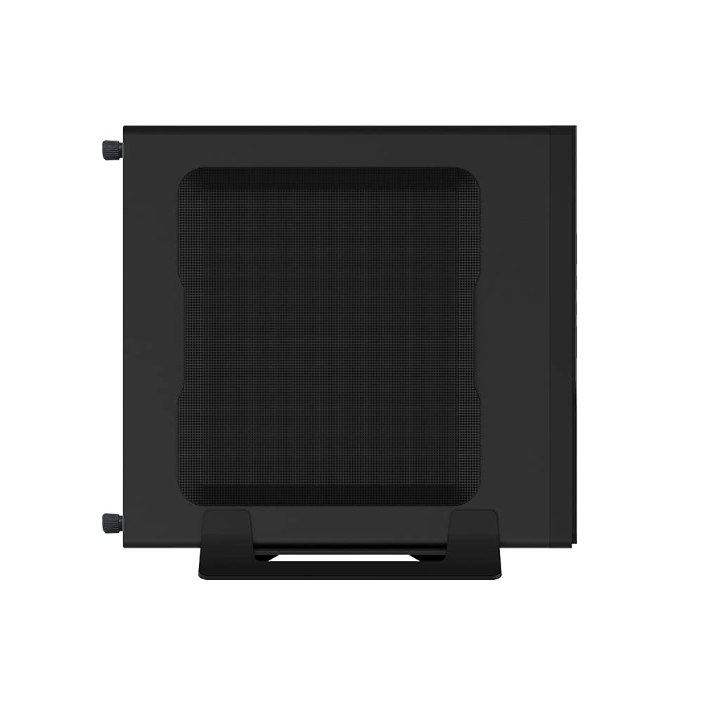 Compact Thin Mini ITX Computer Case - HTPC Chassis for ASUS, Gigabyte, MSI, ASRock & OTAC 17x17cm ITX Motherboards - Includes Desktop Holder & VESA Mount (Black) - Perfect for Home Theater PCs, Office Workstations & Space-Saving Gaming Rigs