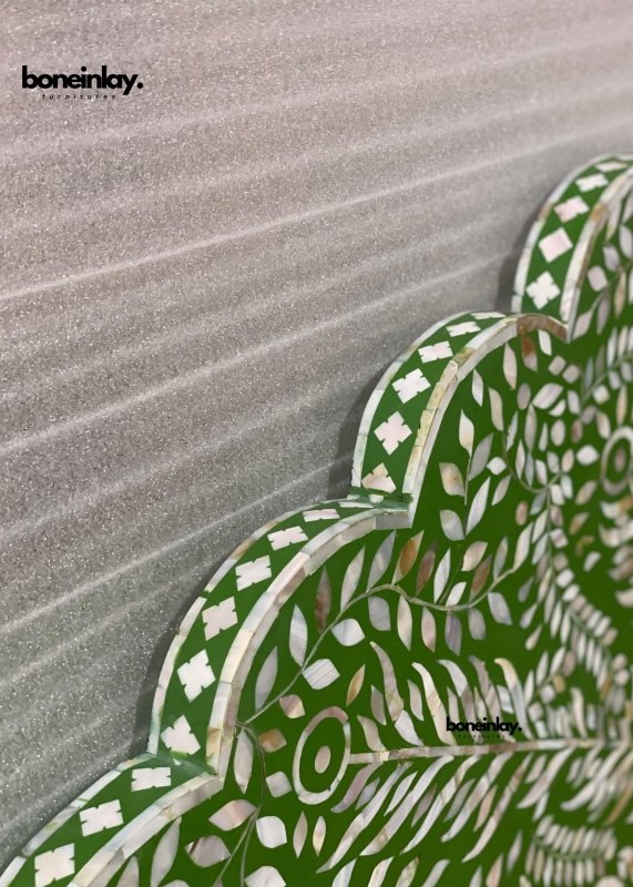 Exquisite Green Peacock Mother of Pearl Headboard - Handcrafted Luxury Bed Frame for Master Bedroom & Guest Room Decor