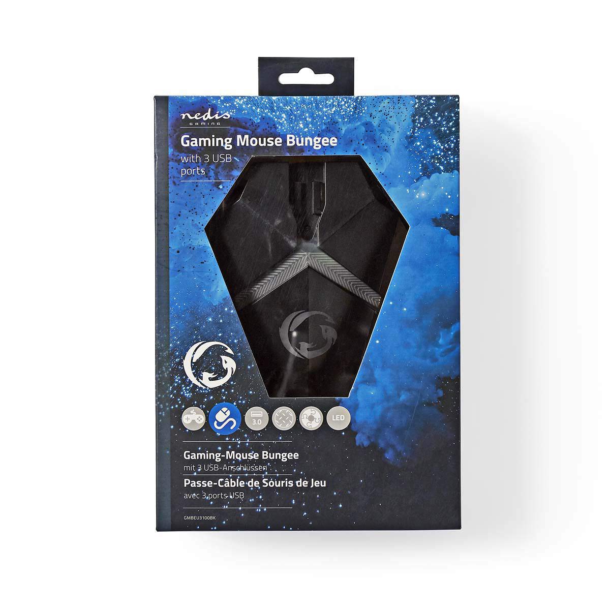 NEDIS Gaming Mouse Bungee with 3-Port USB Hub, RGB Backlit & Adjustable Clamp - Perfect for PC Gaming Setup, Esports & Office Workstation Accessories